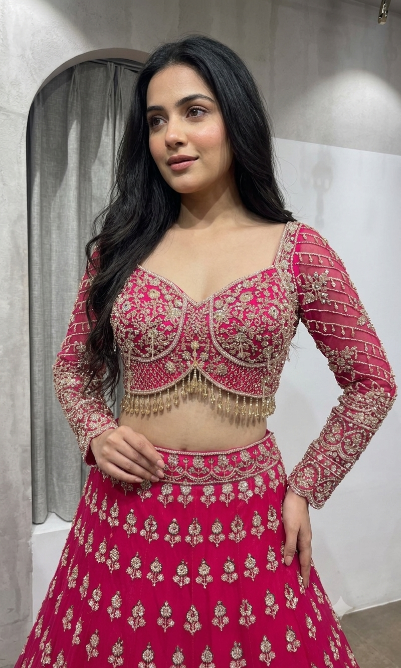 Rani Pink Intricate embroidered Lehenga