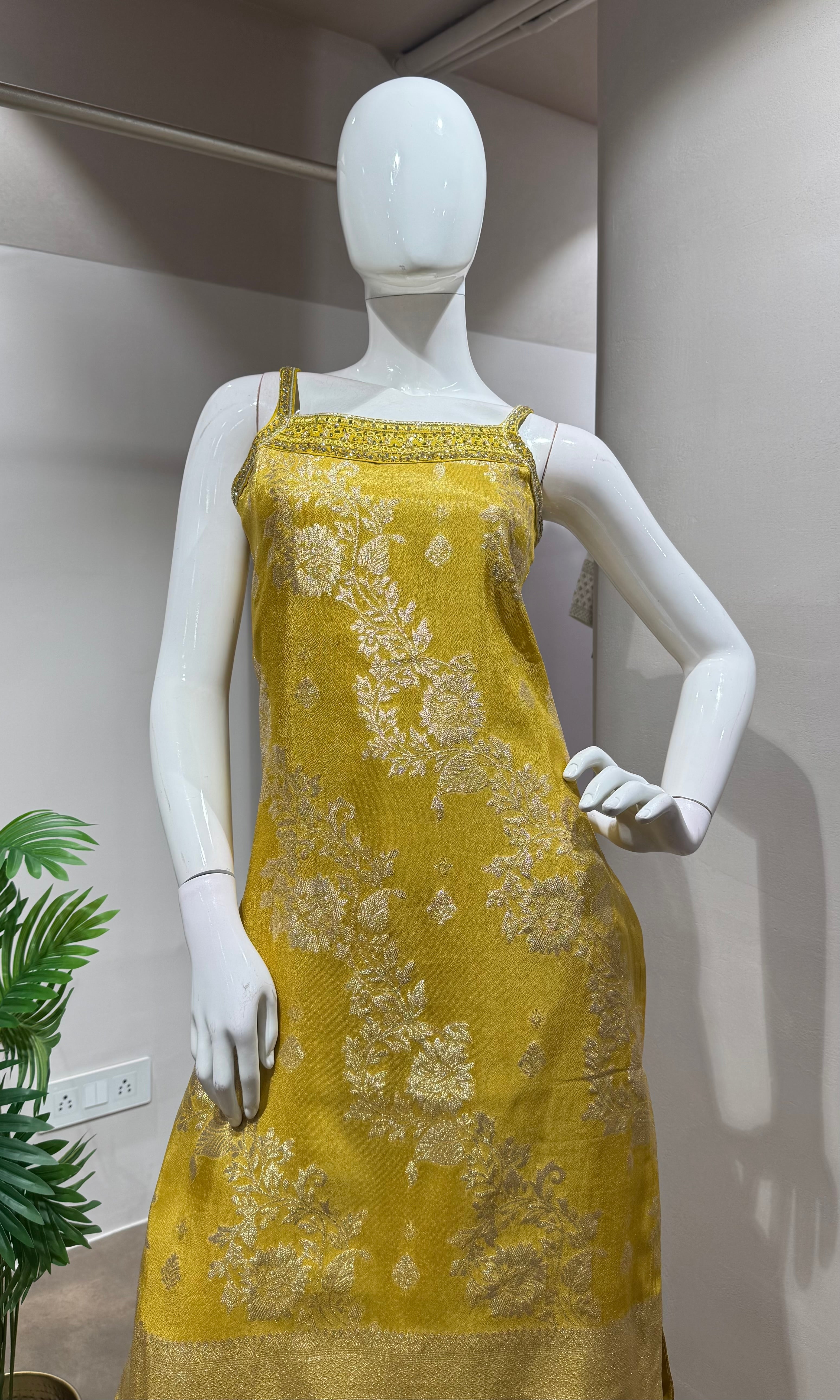 YELLOW GOLDEN FLORAL EMBROIDERED KURTA SET