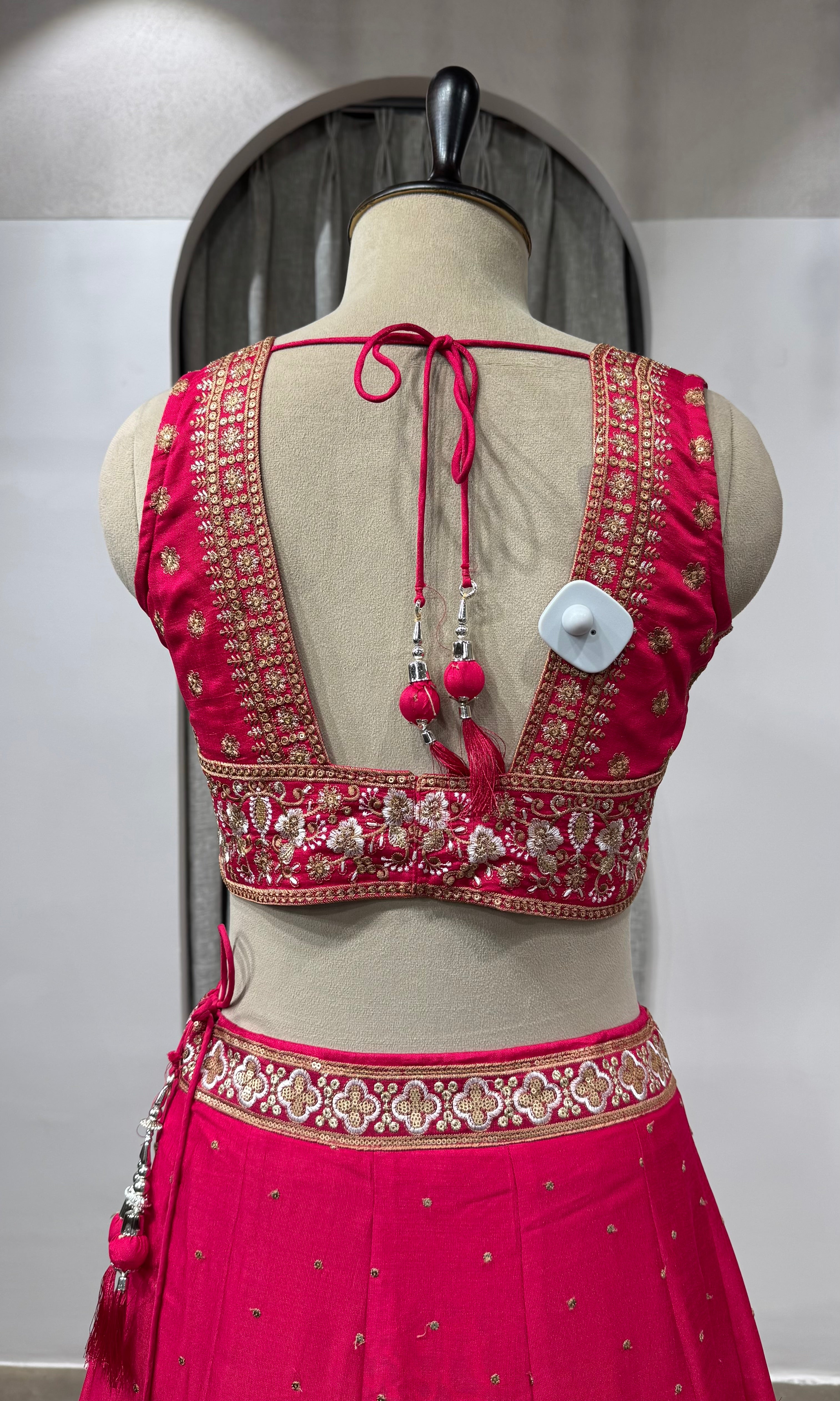 pink raw silk embroidered lehenga set