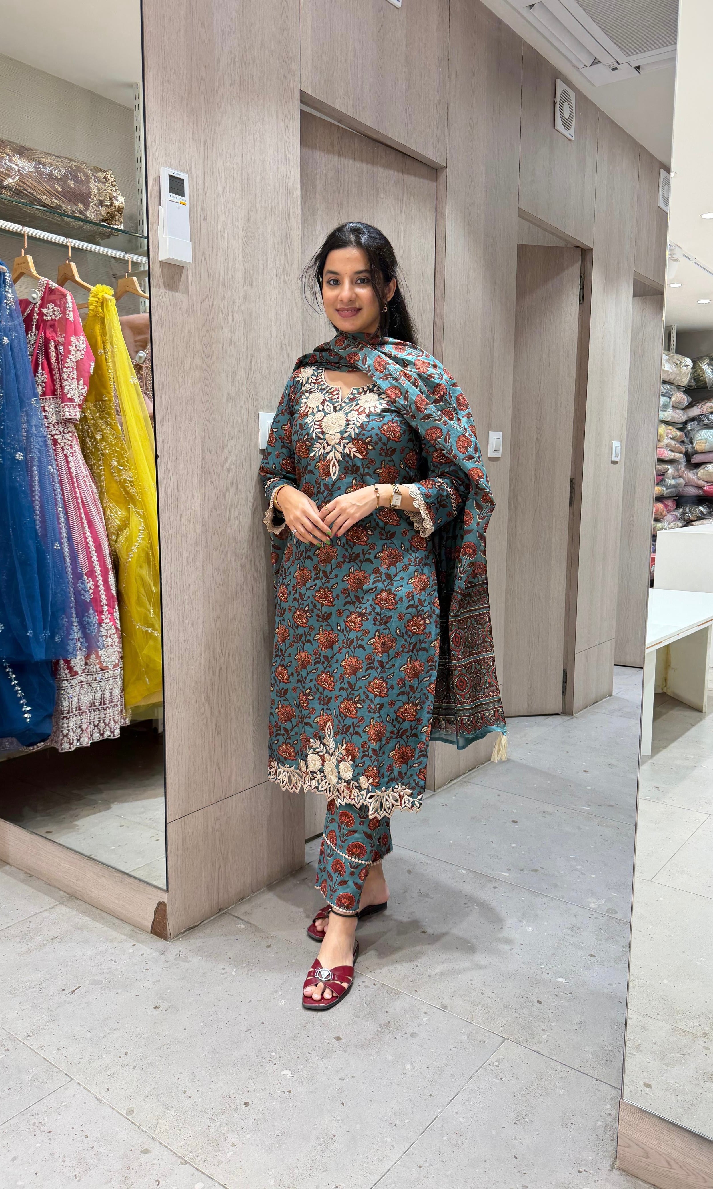 BLUE printed EMBROIDERED KURTA SET