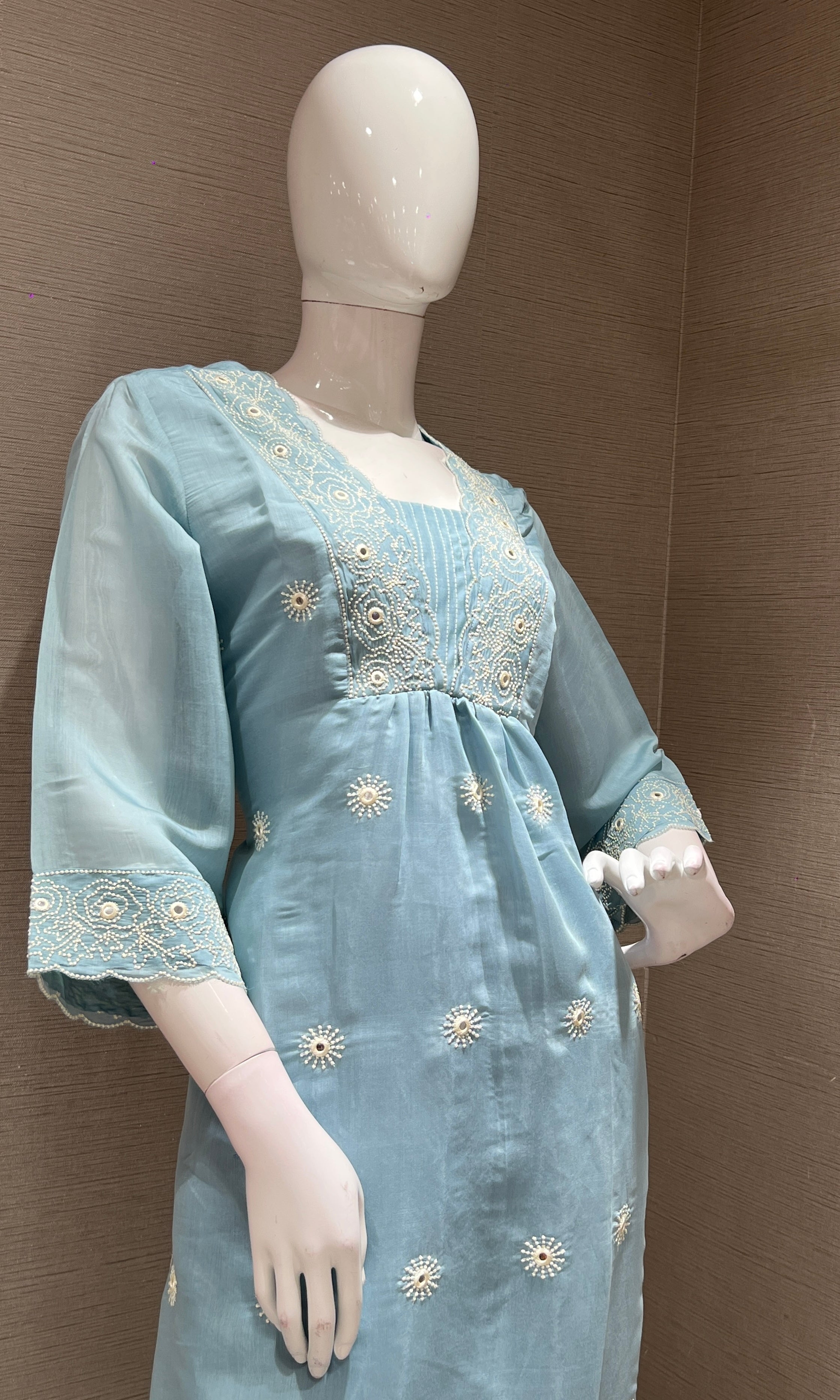 SEA blue silk embroidered KURTA SET