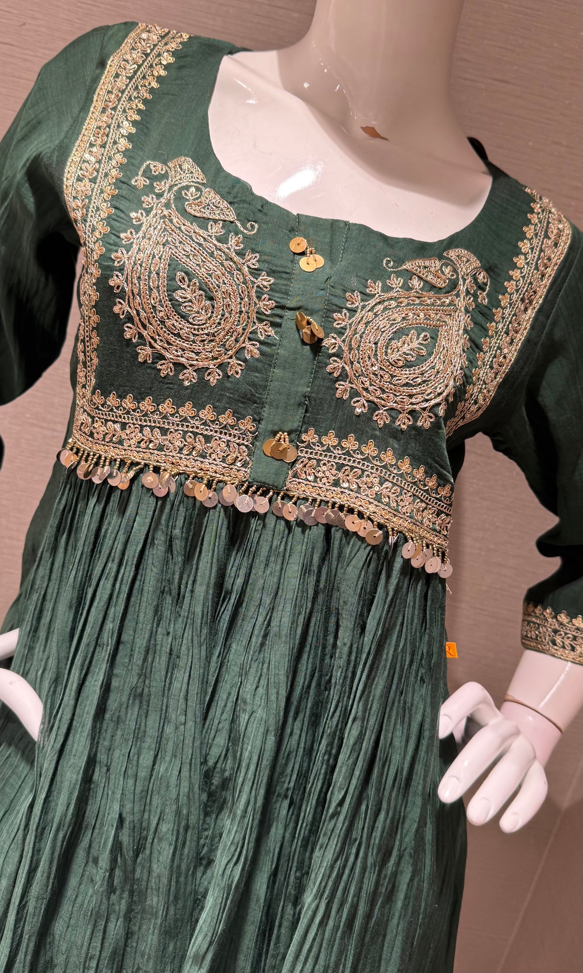 GREEN COTTON ETHNIC A LINE KURTA SET WITH DUPATTA