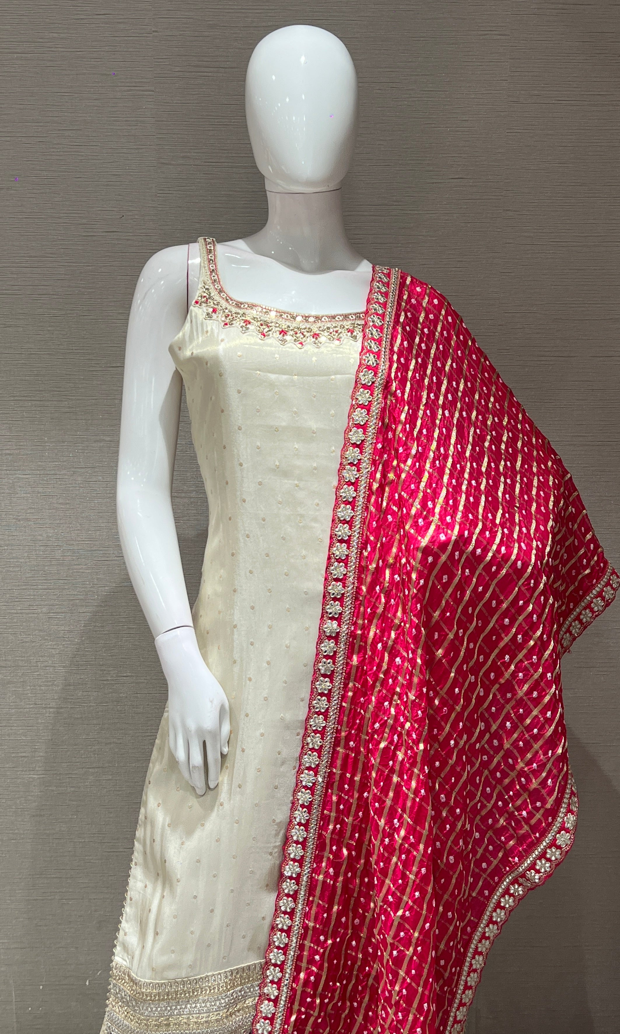 Elegant Cream AND PINK KURTA SET