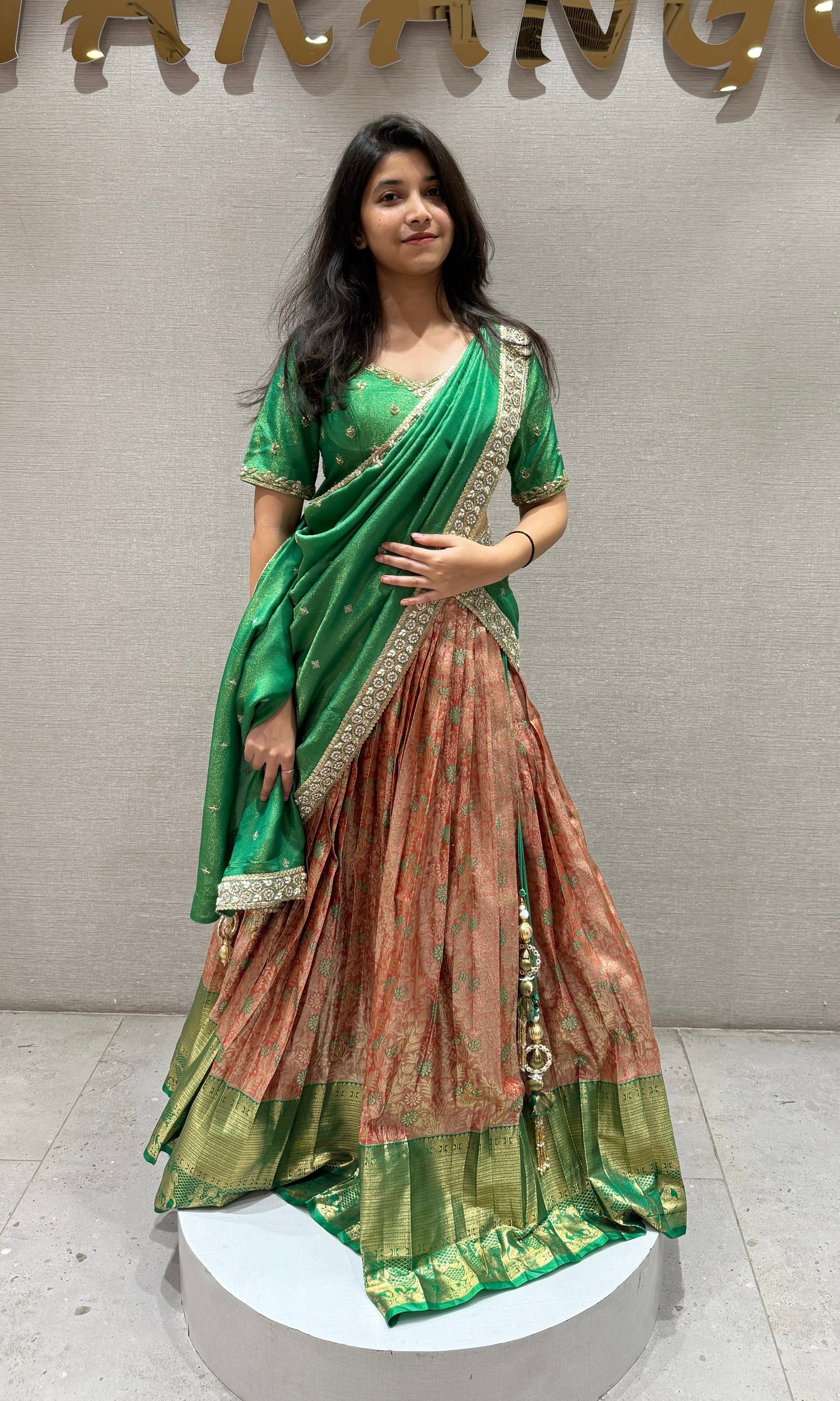 Green pattu Lehenga