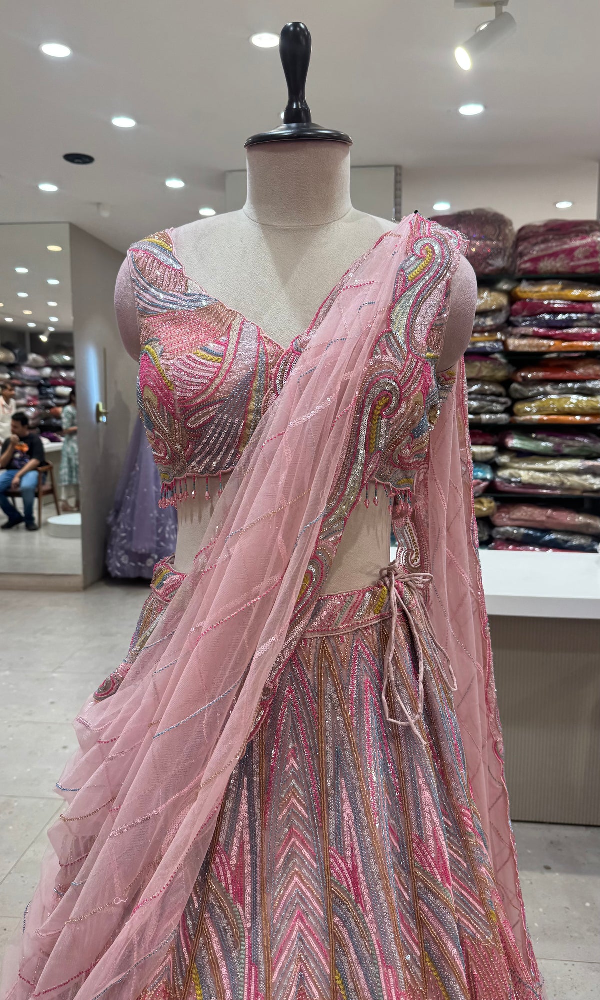 Rose Pink Multicolor Sequin bridal Lehenga Set
