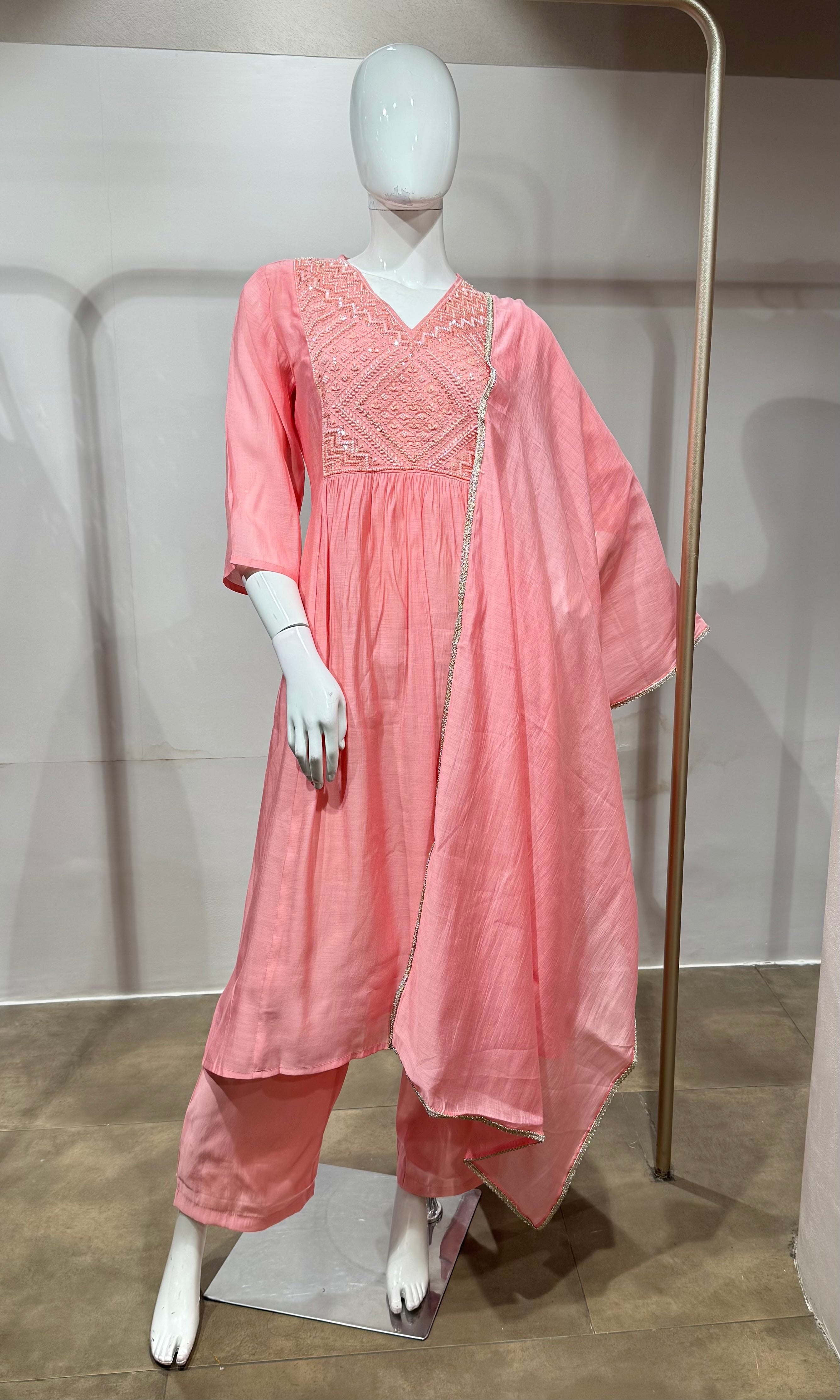 blush pink mul chanderi kurta set