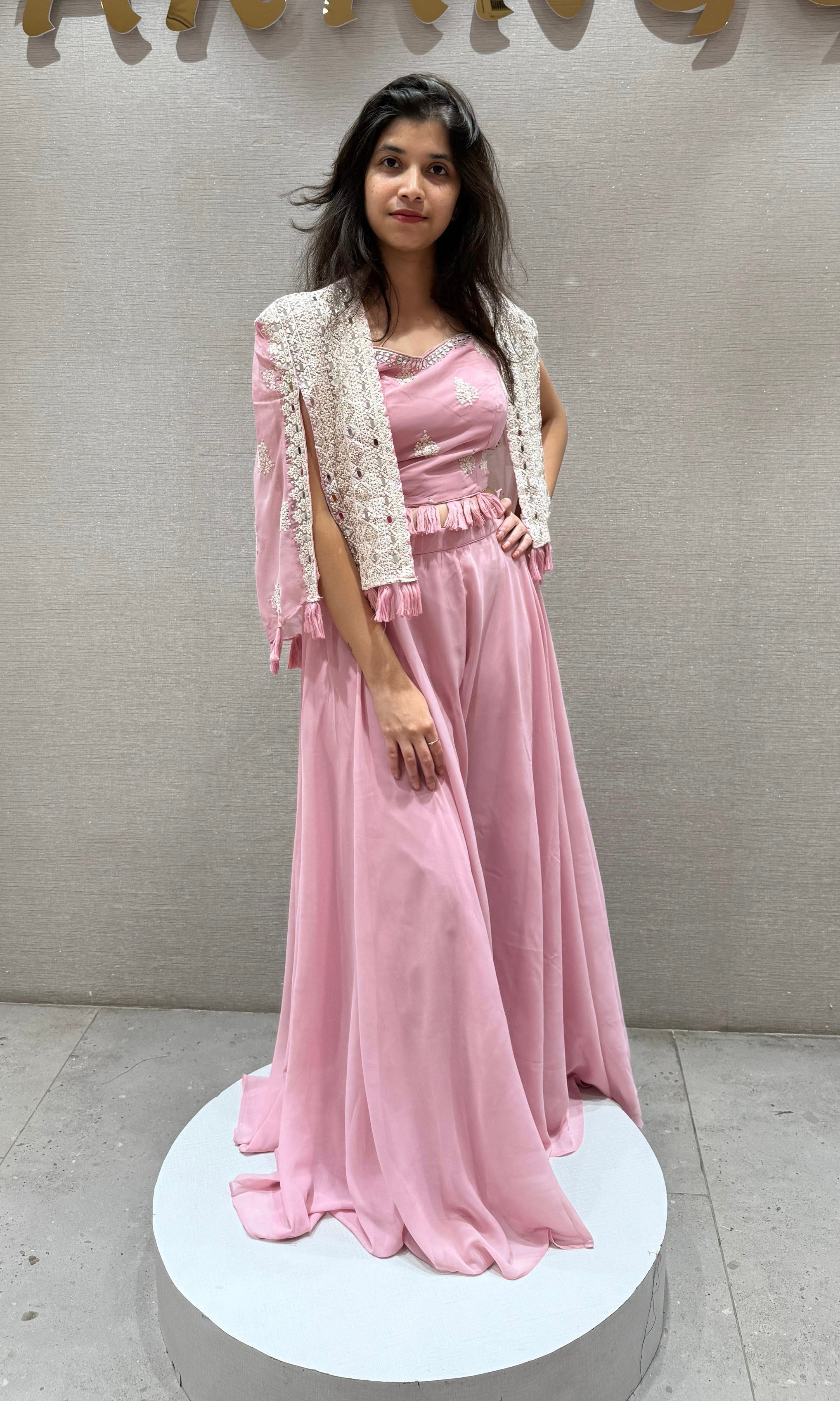 Rose Quartz Embroidered Palazzo Jacket Set