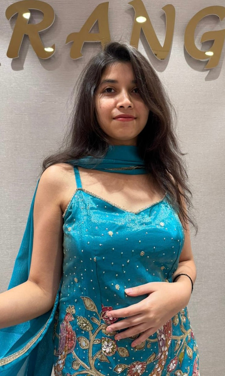 Azure Bloom Kalamkari Palazzo Set
