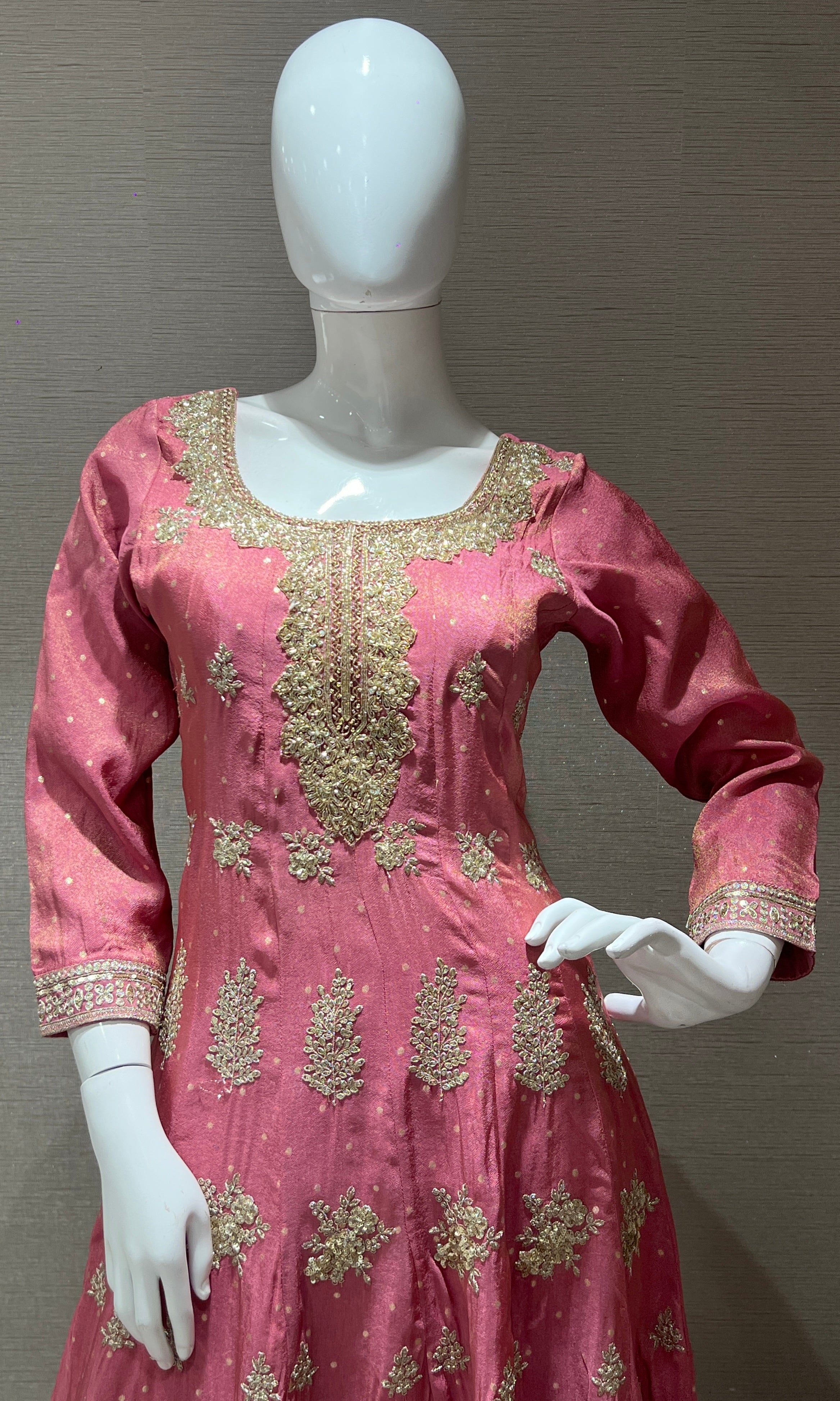 Pink Anarkali kurta set with palazzo pants