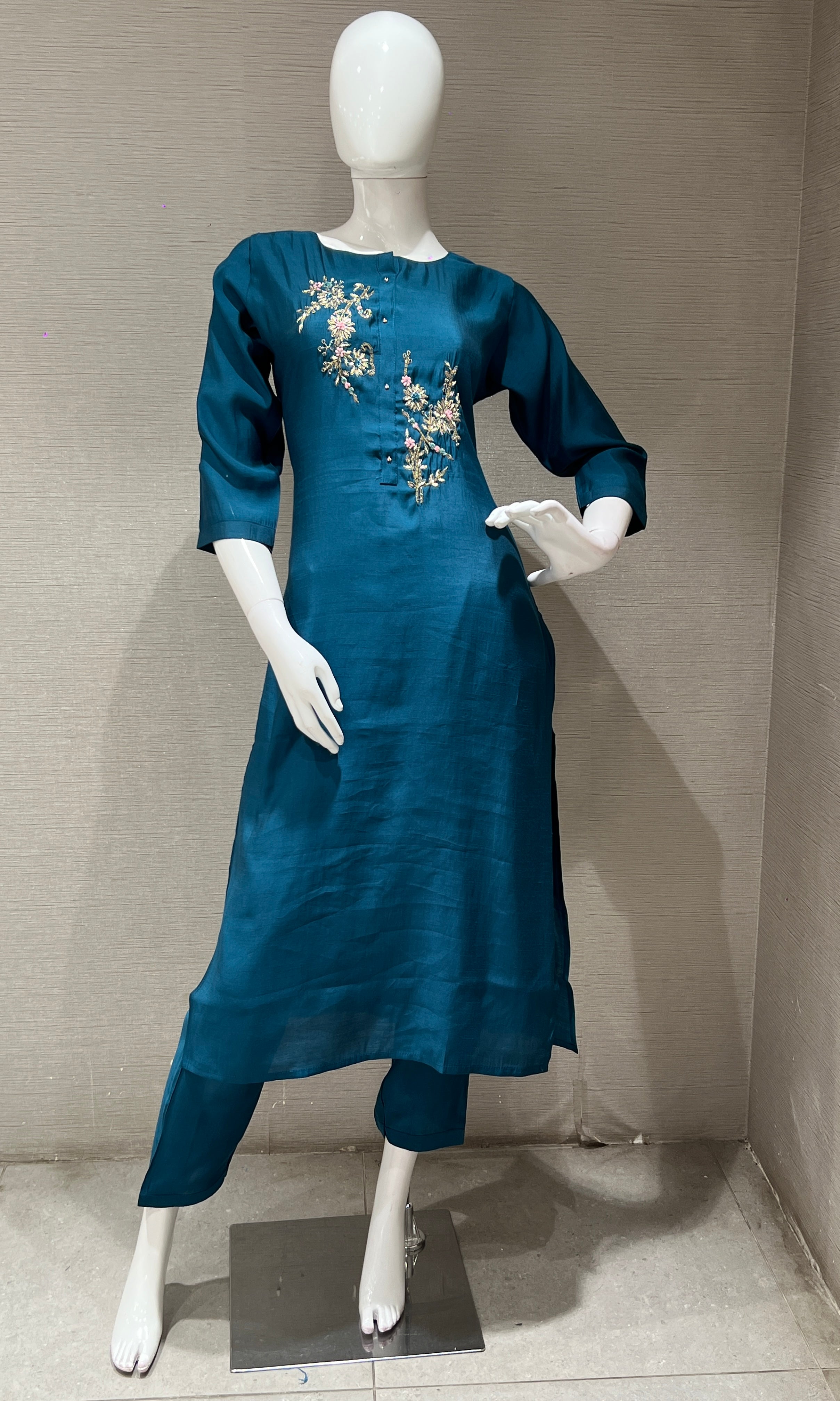 Blue Embroidered Kurta set with dupatta