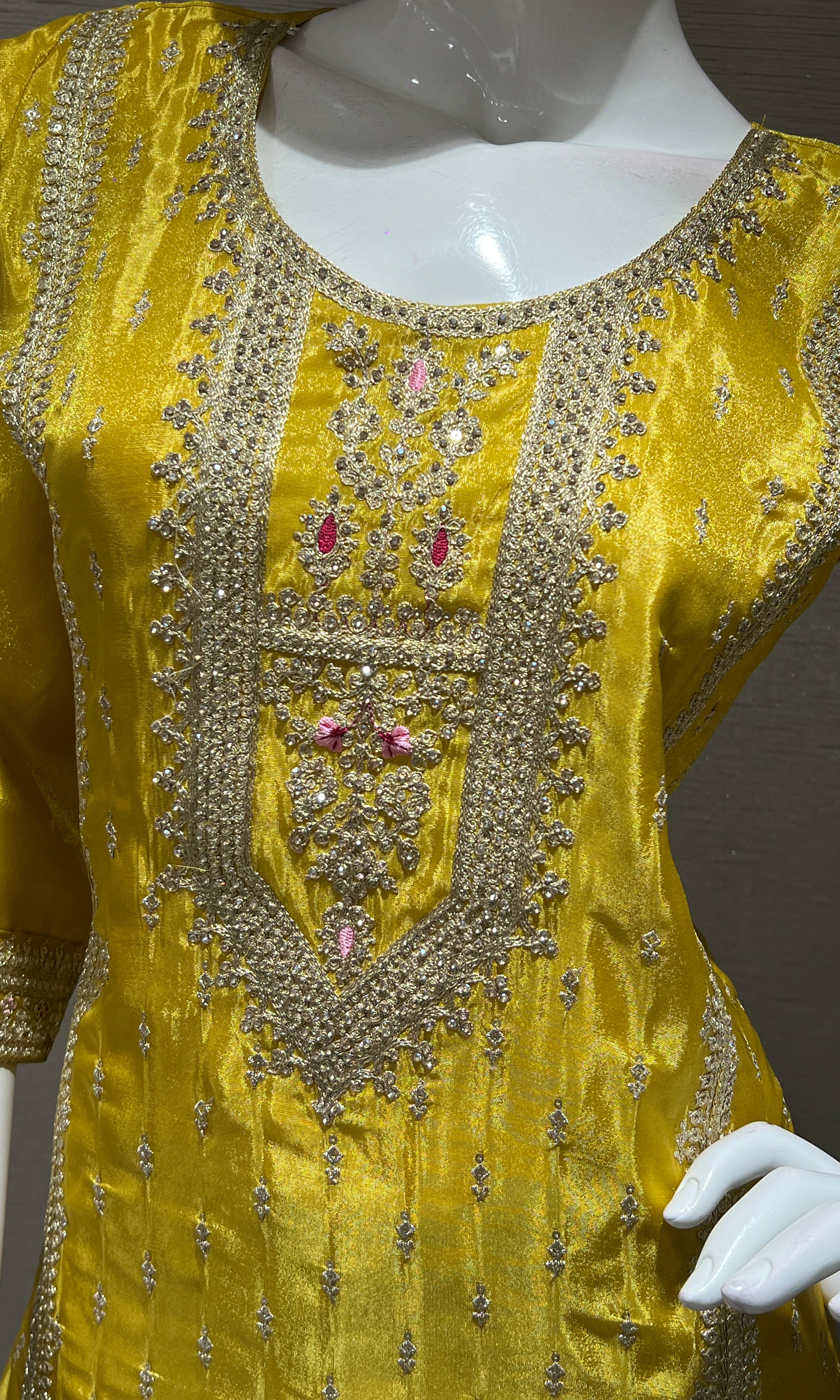 Yellow kurta set WITH CONTRAST PINK DUPATTA