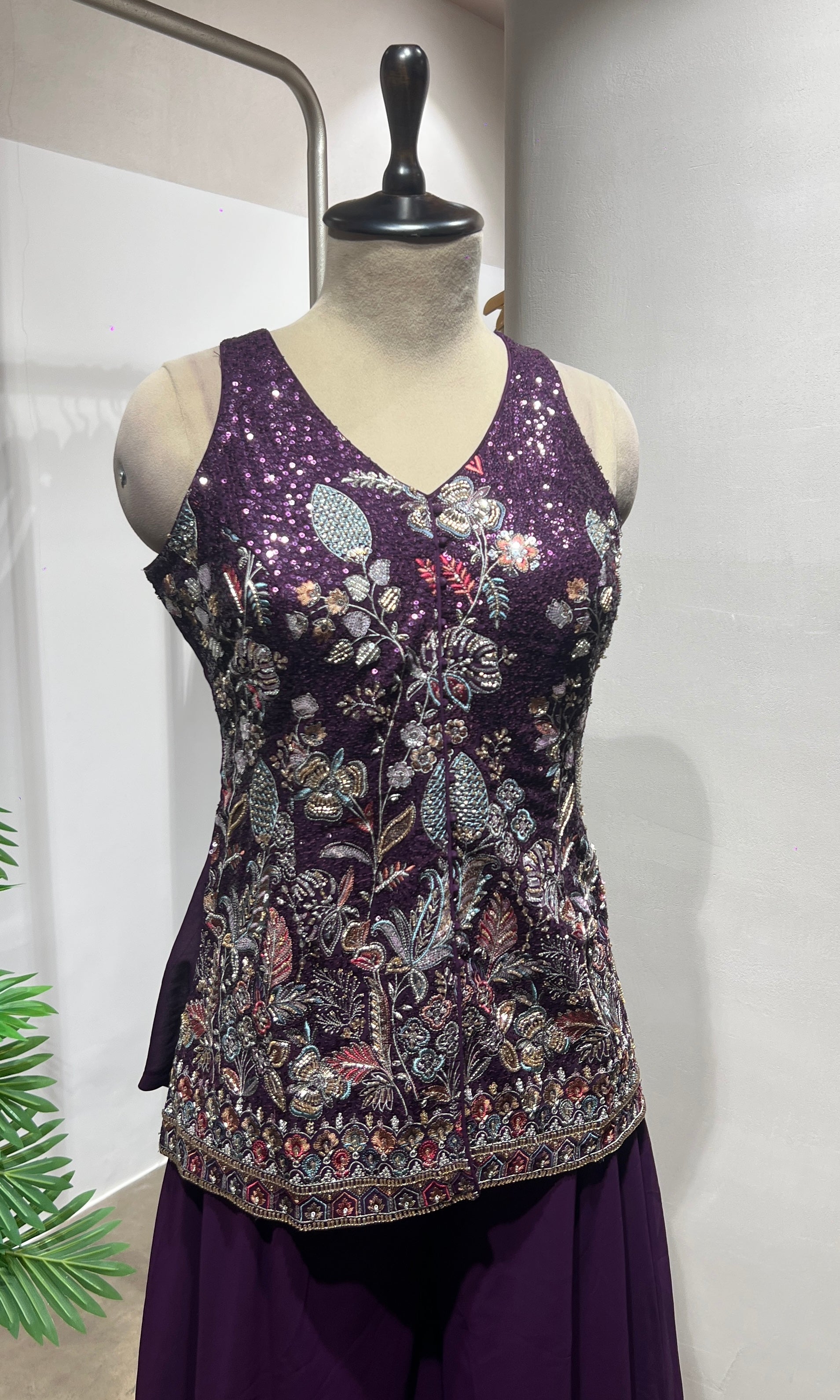 Purple Floral Georgette Sharara Suit