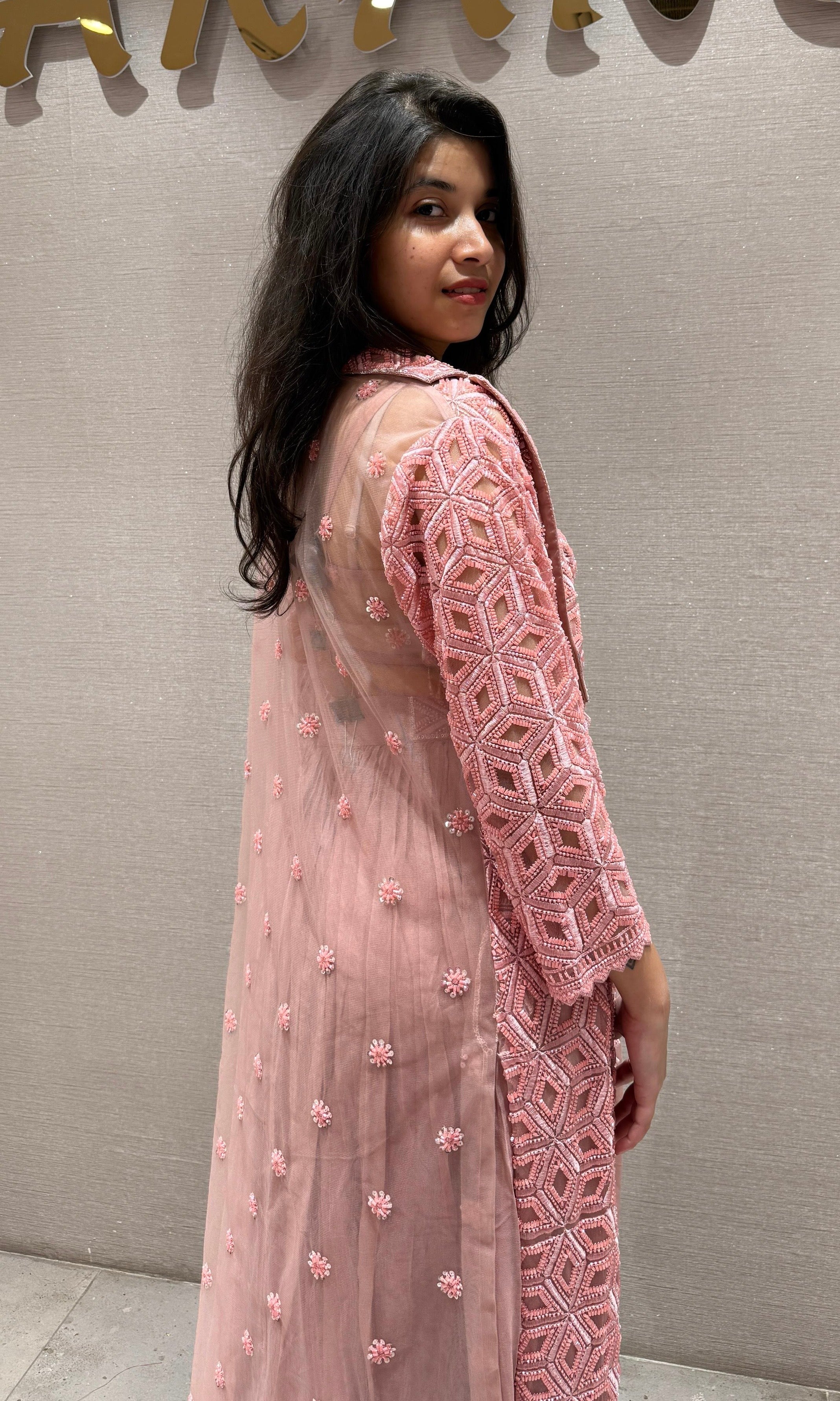 Blush Pink Garden lehenga with Long Jacket