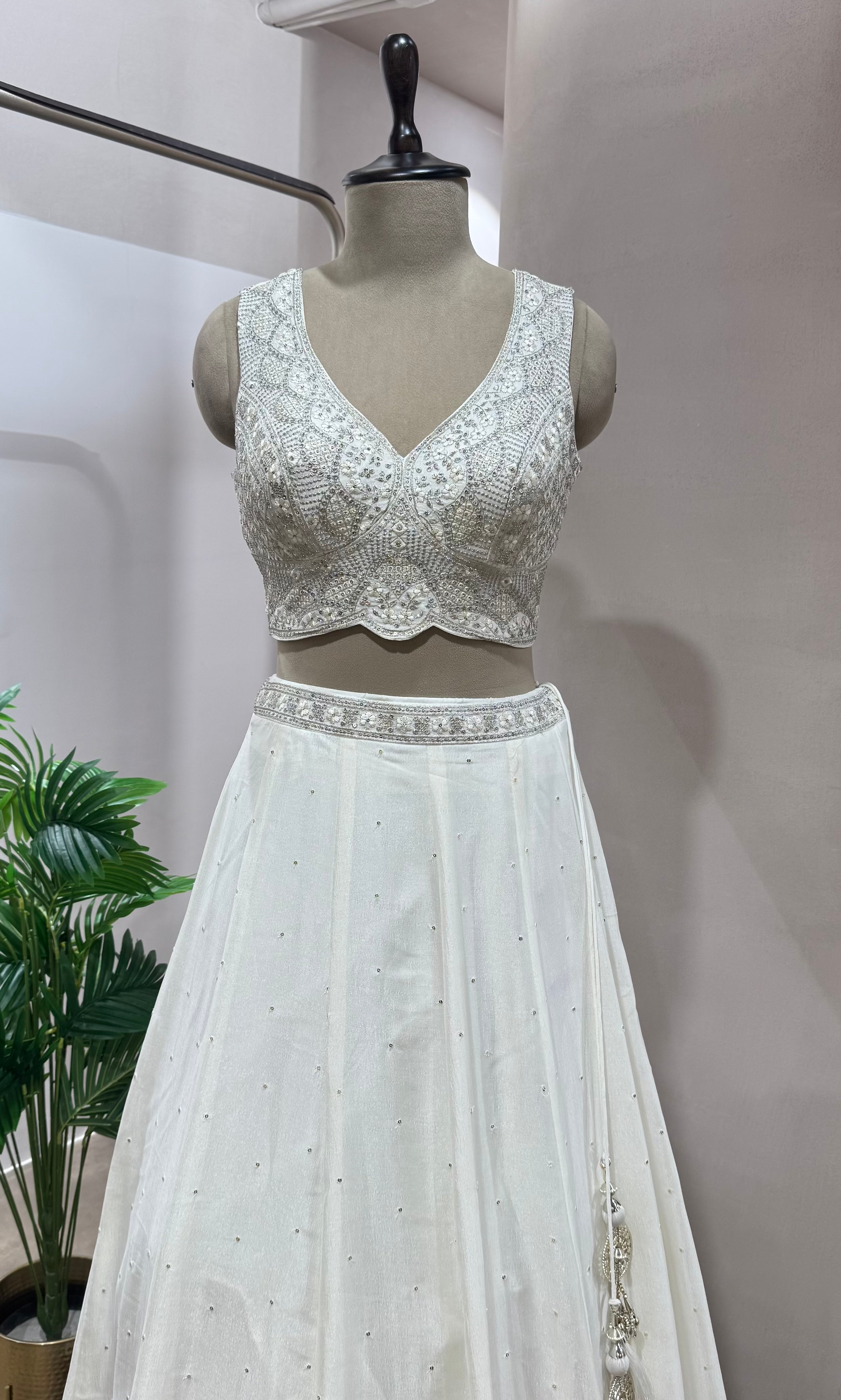 White EMBROIDERED Lehenga WITH DUPATTA