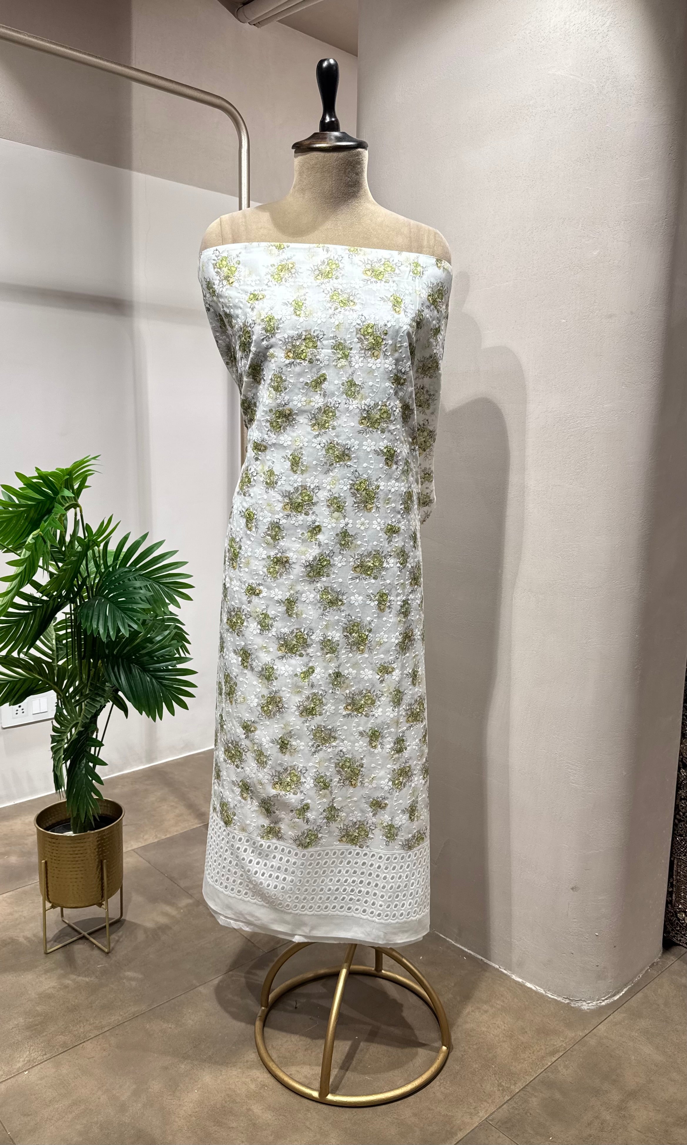 GREEN CHIKANKARI DRESS MATERIAL