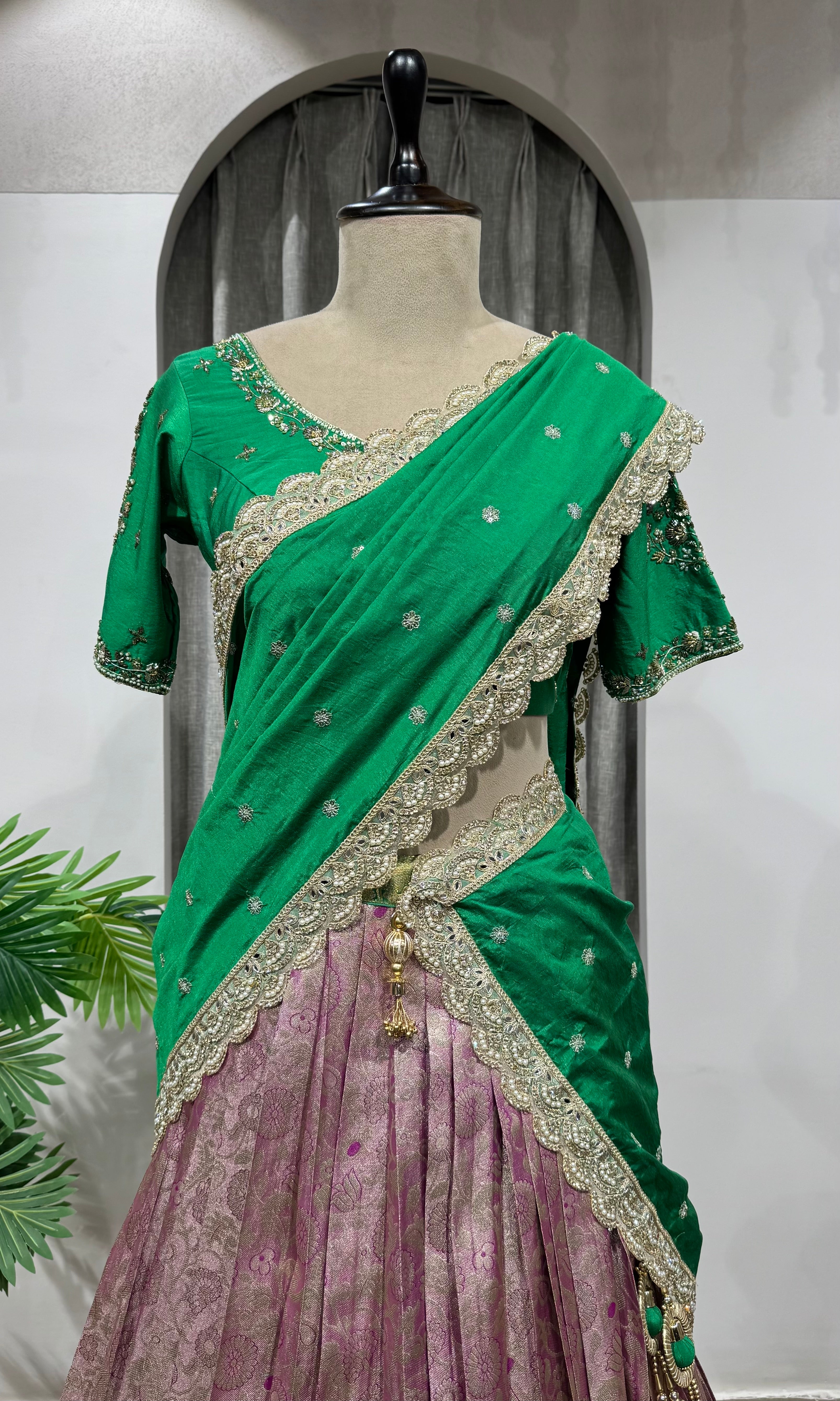 Green kanjivaram pattu lehenga