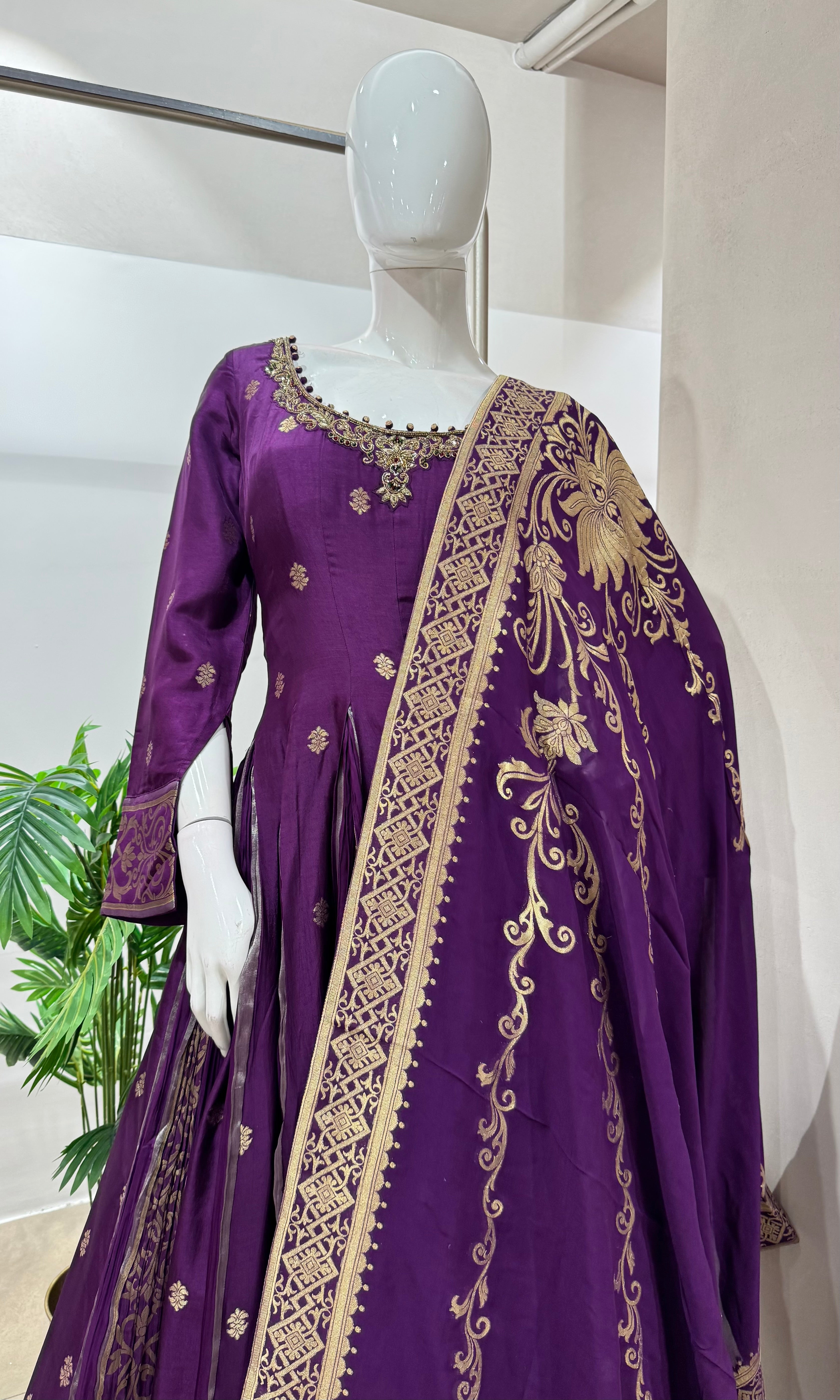 REGAL PURPLE GOLDEN EMBROIDERED ANARKALI SET