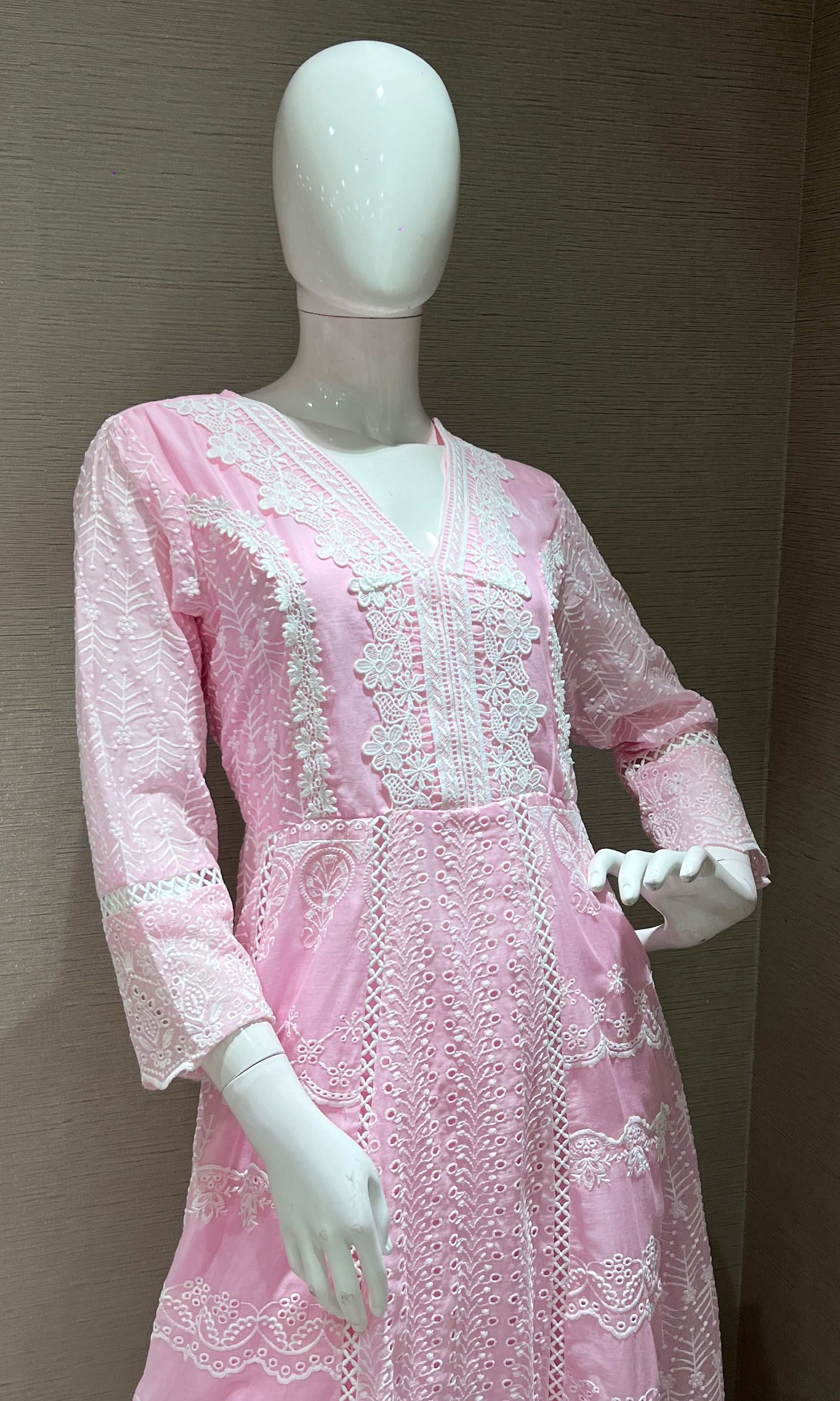 baby pink Chikankari Anarkali kurta set