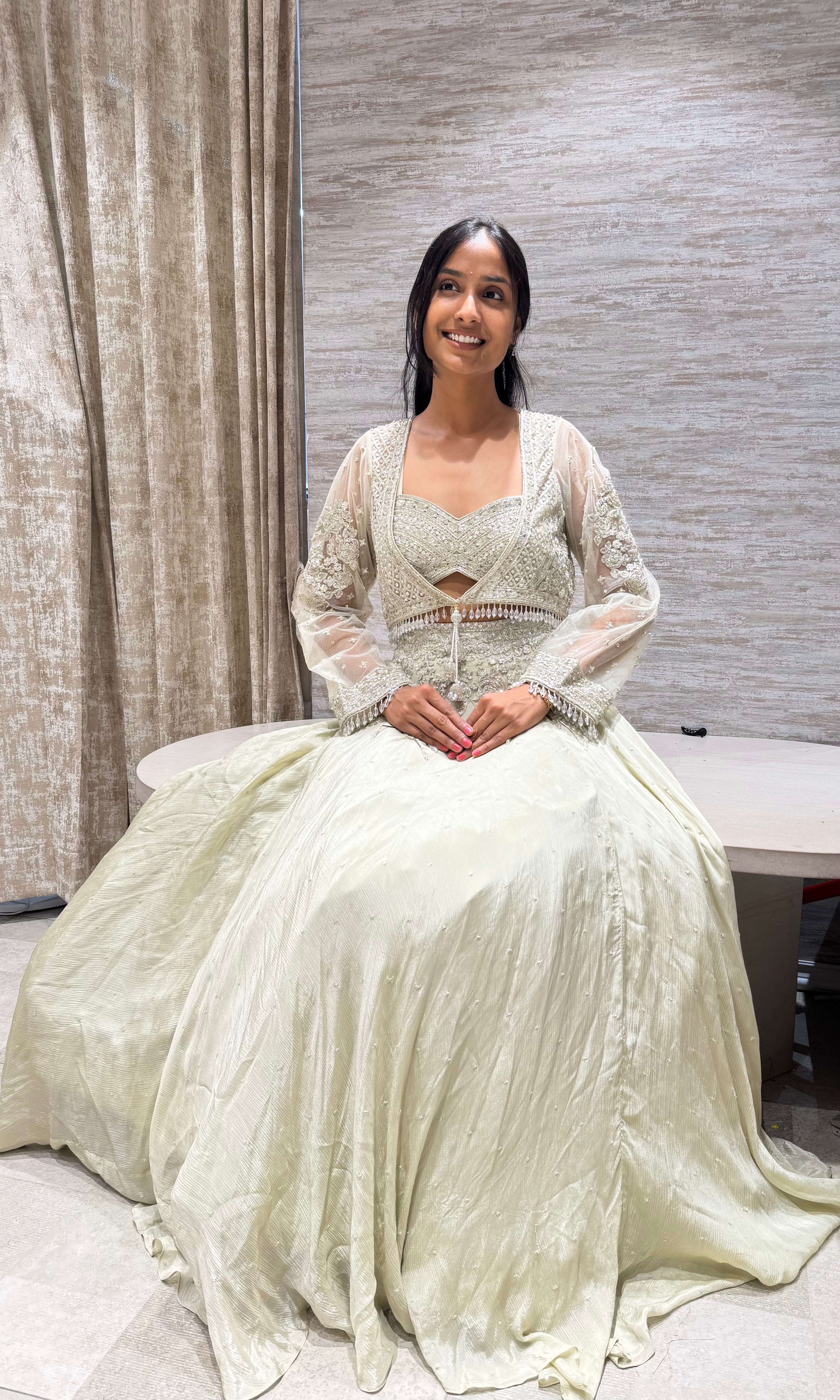 IVORY EMBROIDERED CROP TOP LEHENGA