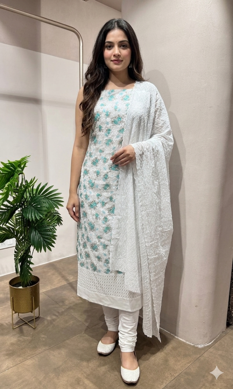 BLUE Floral dress material