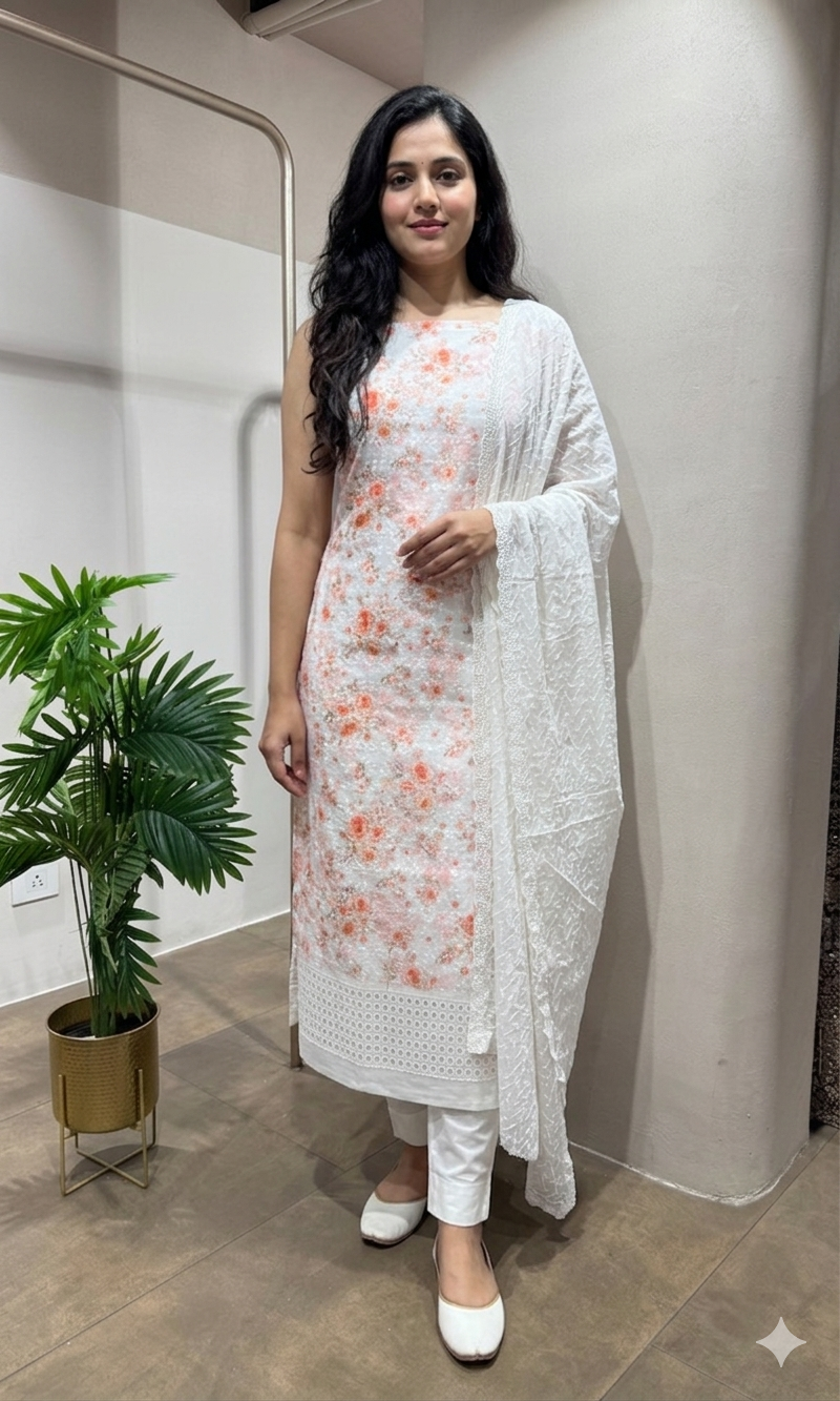 PEACH Georgette Dress Material
