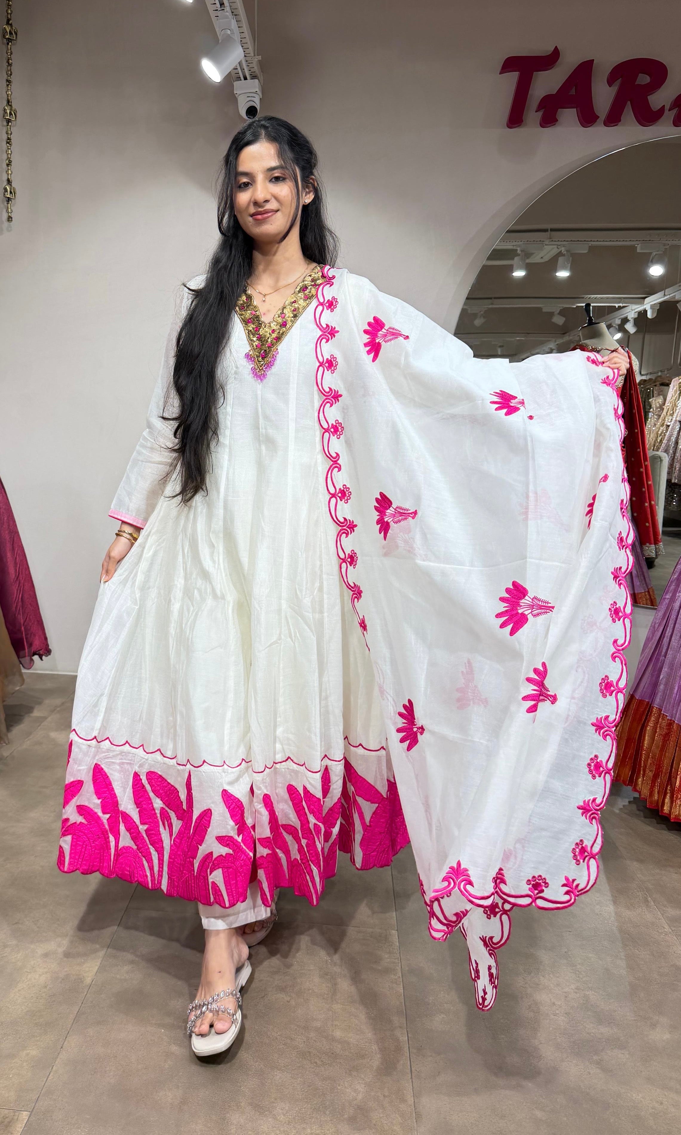 HALF WHITE & PINK ETHNIC ANARKALI SET