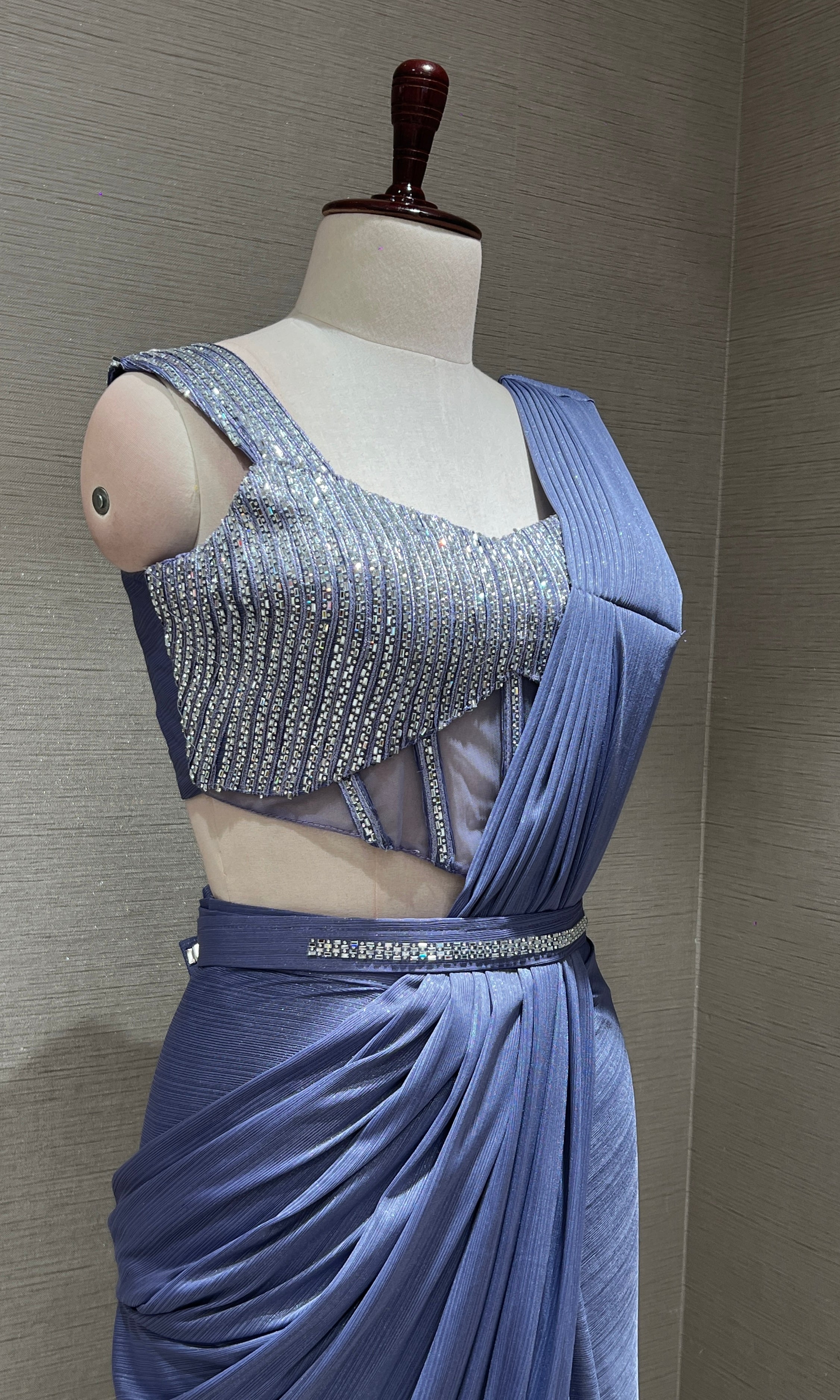 Lavender drape saree WITH BLOUSE & BELT