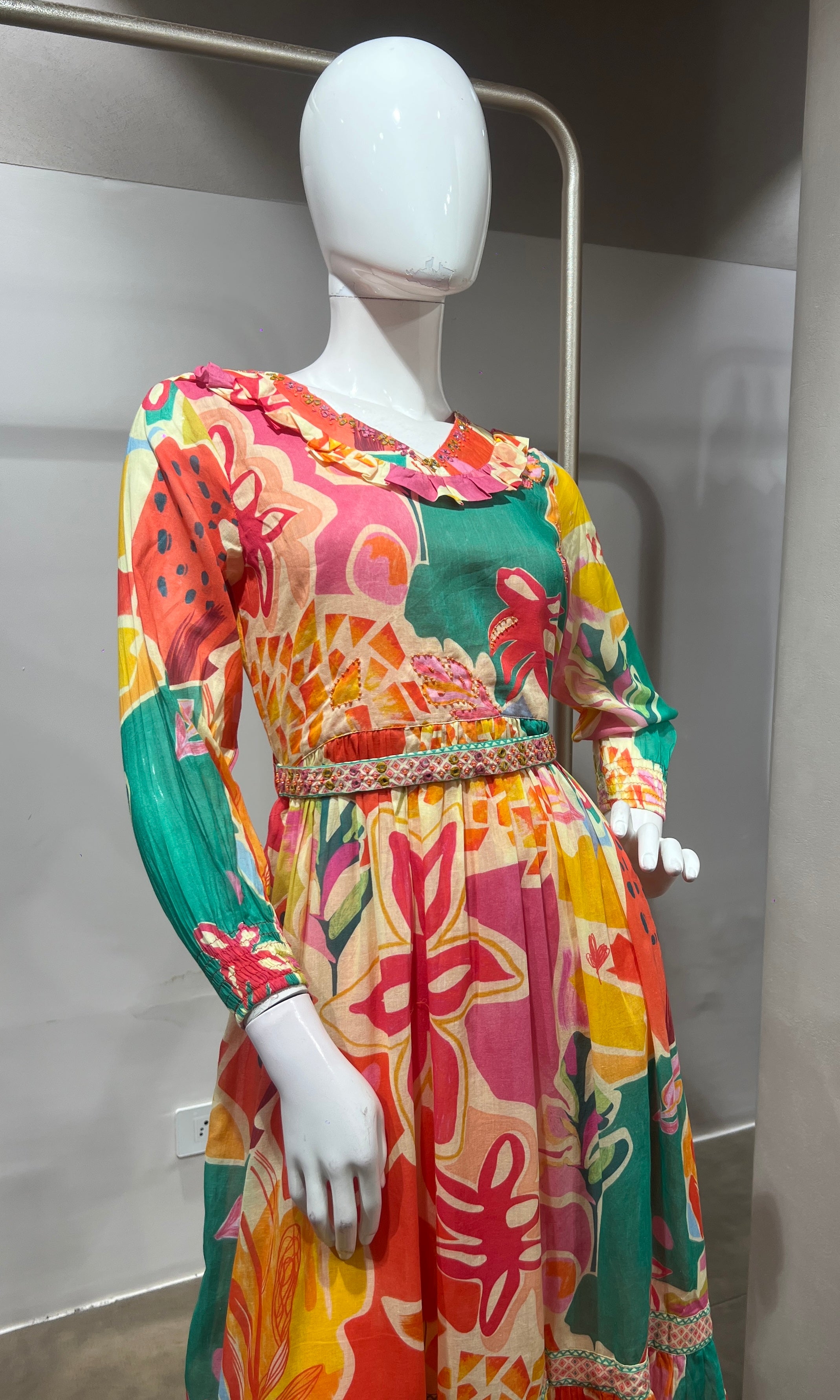 Multi Abstract Print Long Sleeve Frock