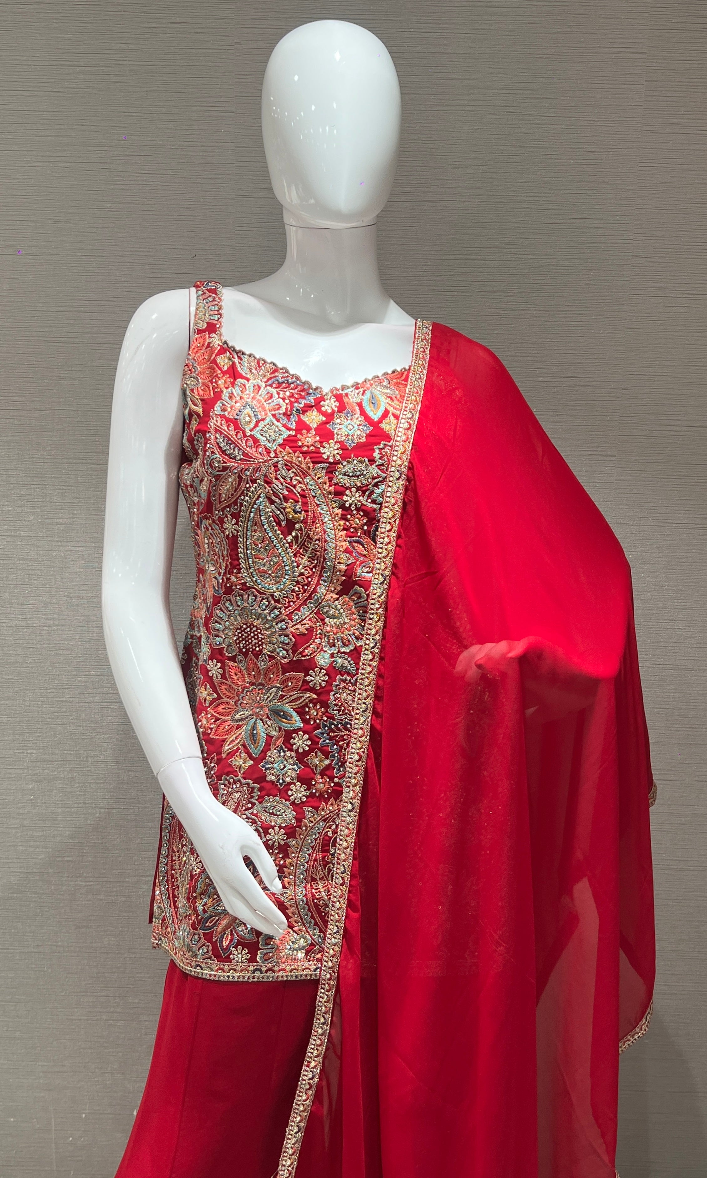 Rani pink Embellished short peplum palazzo set