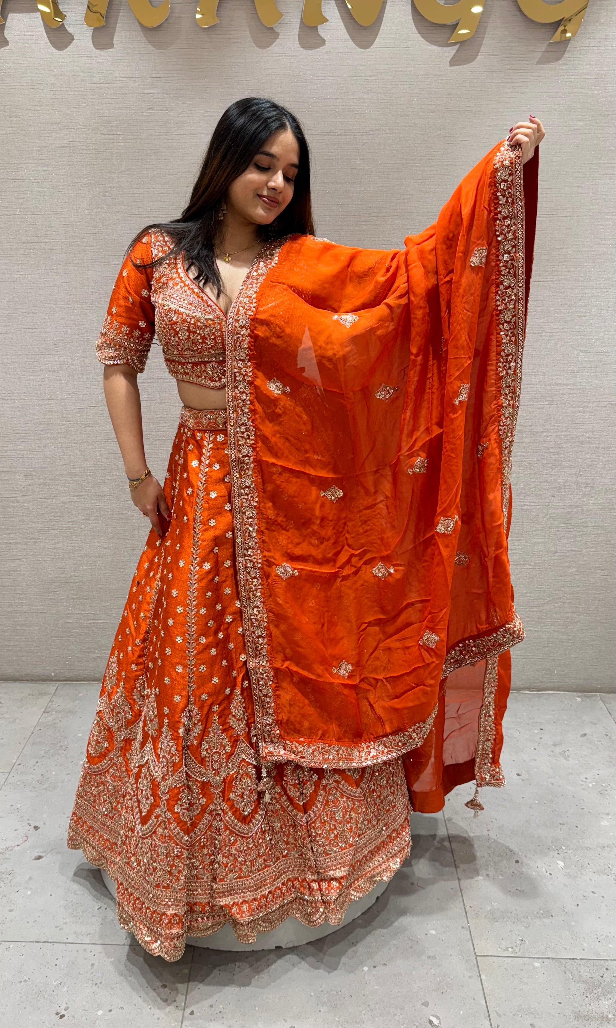 Rust orange GOLDEN EMBROIDERED Lehenga