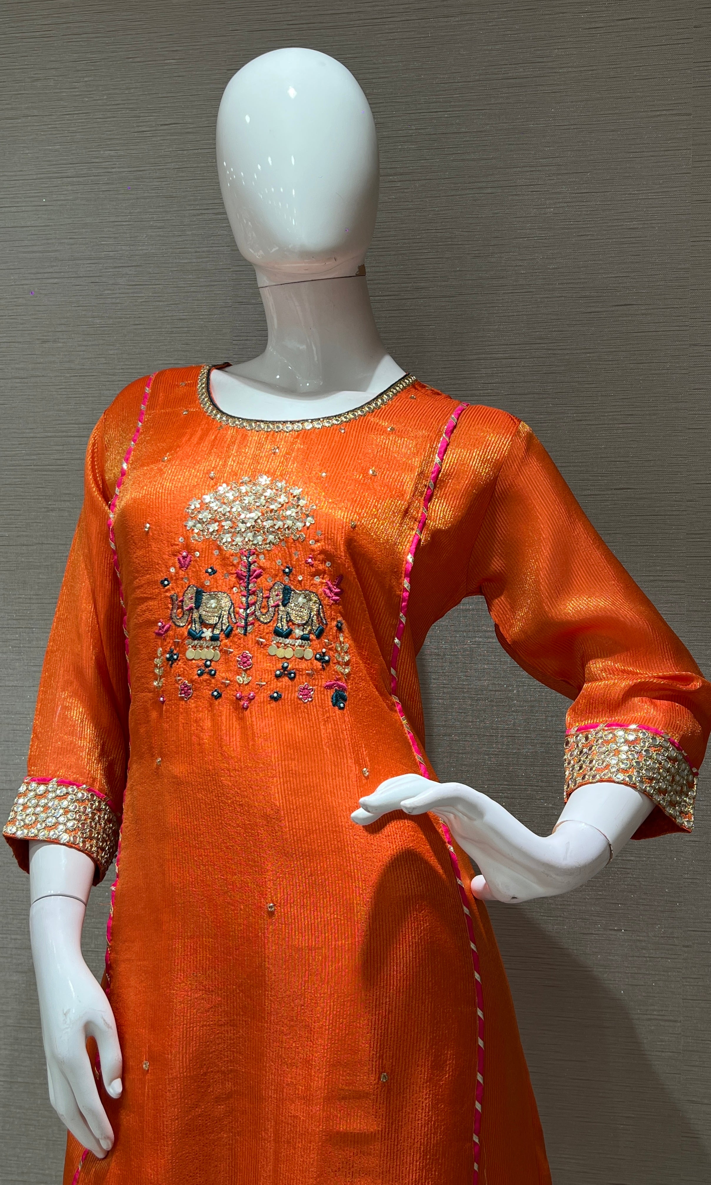 ORANGE EMBROIDERED kurta set with dupatta