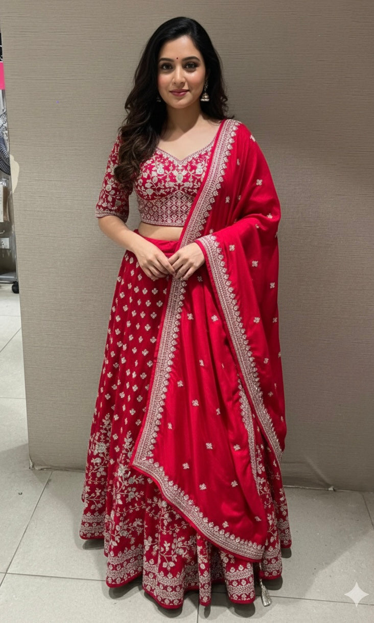 Rani pink intricate zari and sequence LEHENGA