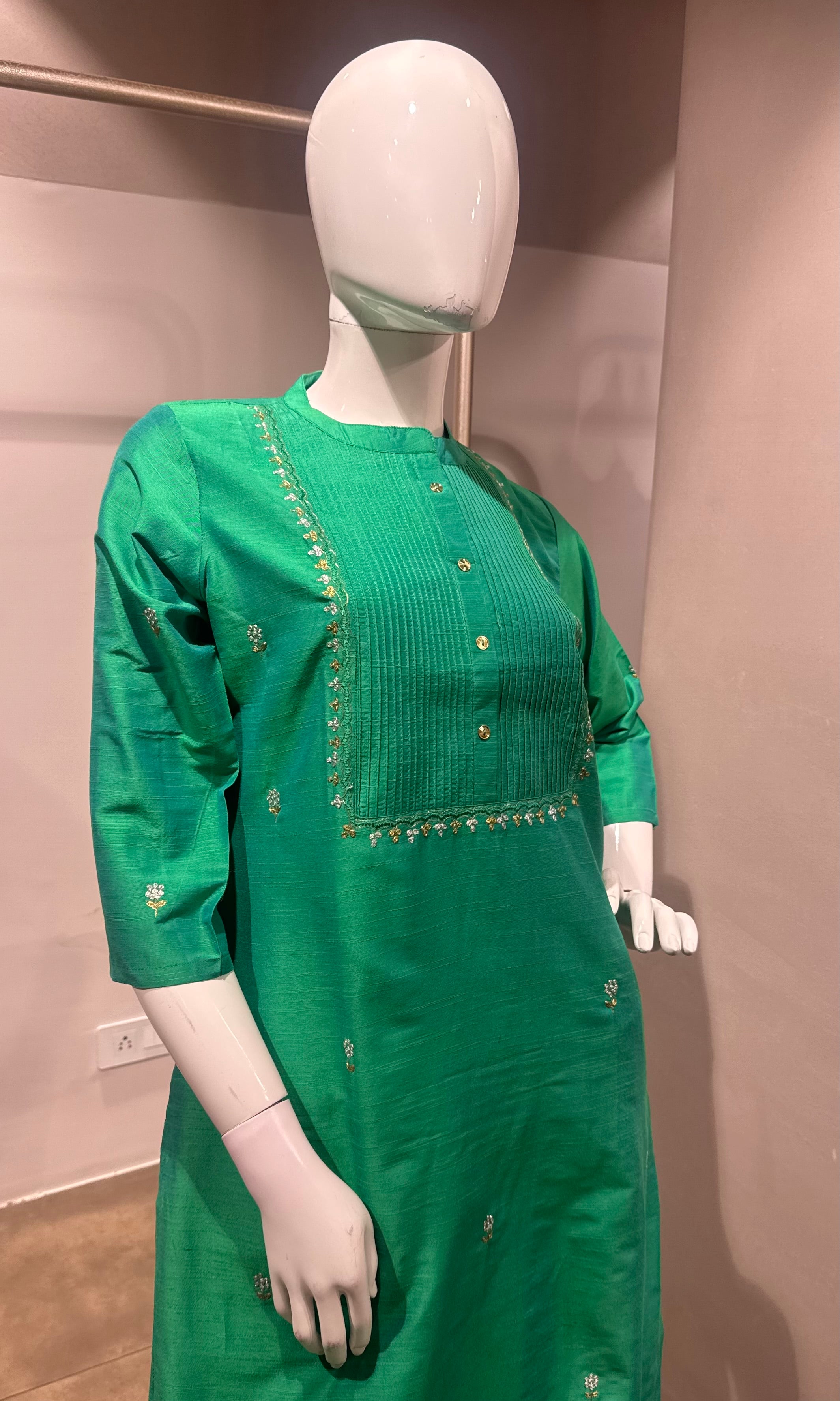 Green Chanderi Silk Kurta Set with Dupatta
