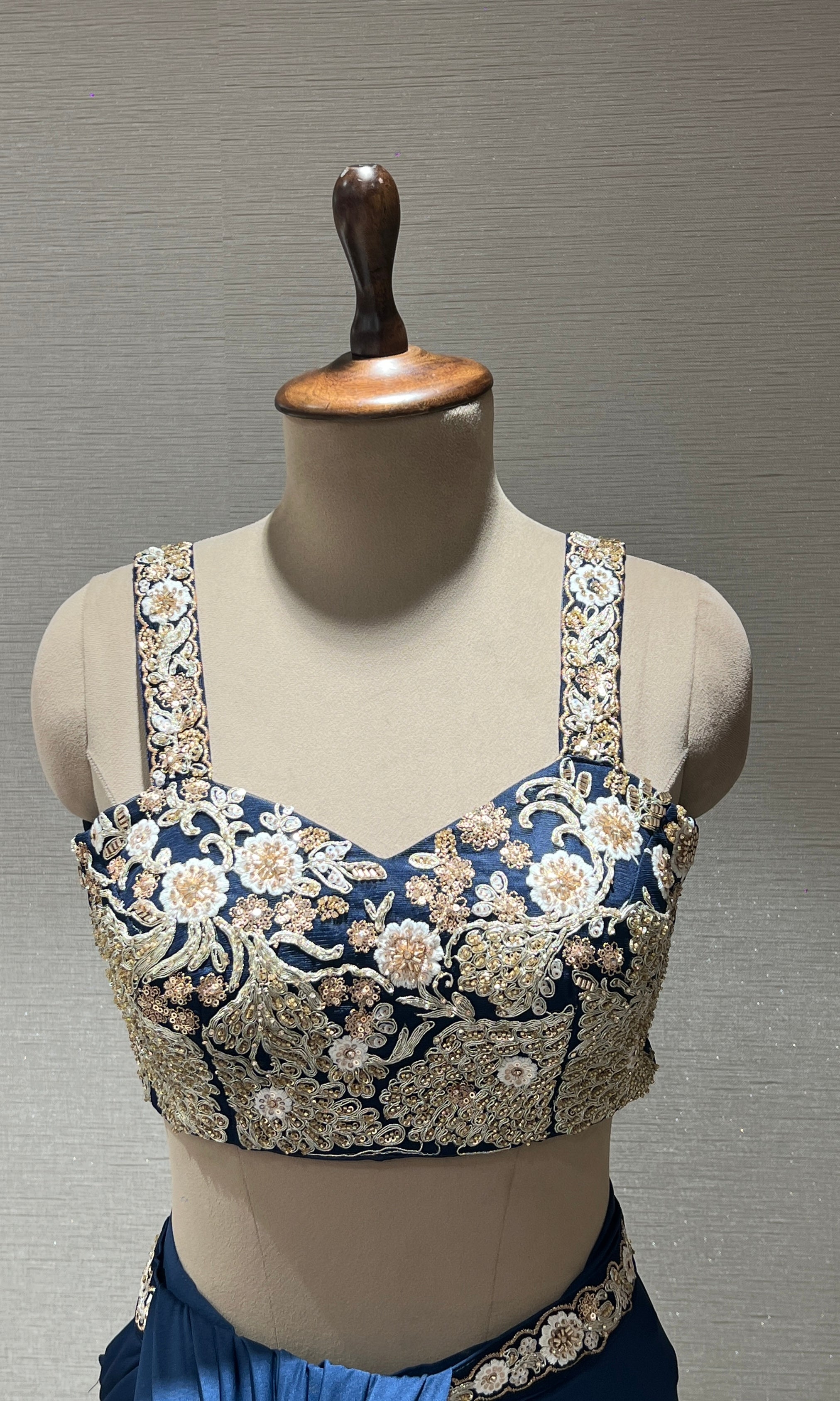 Navy blue one minute drape saree