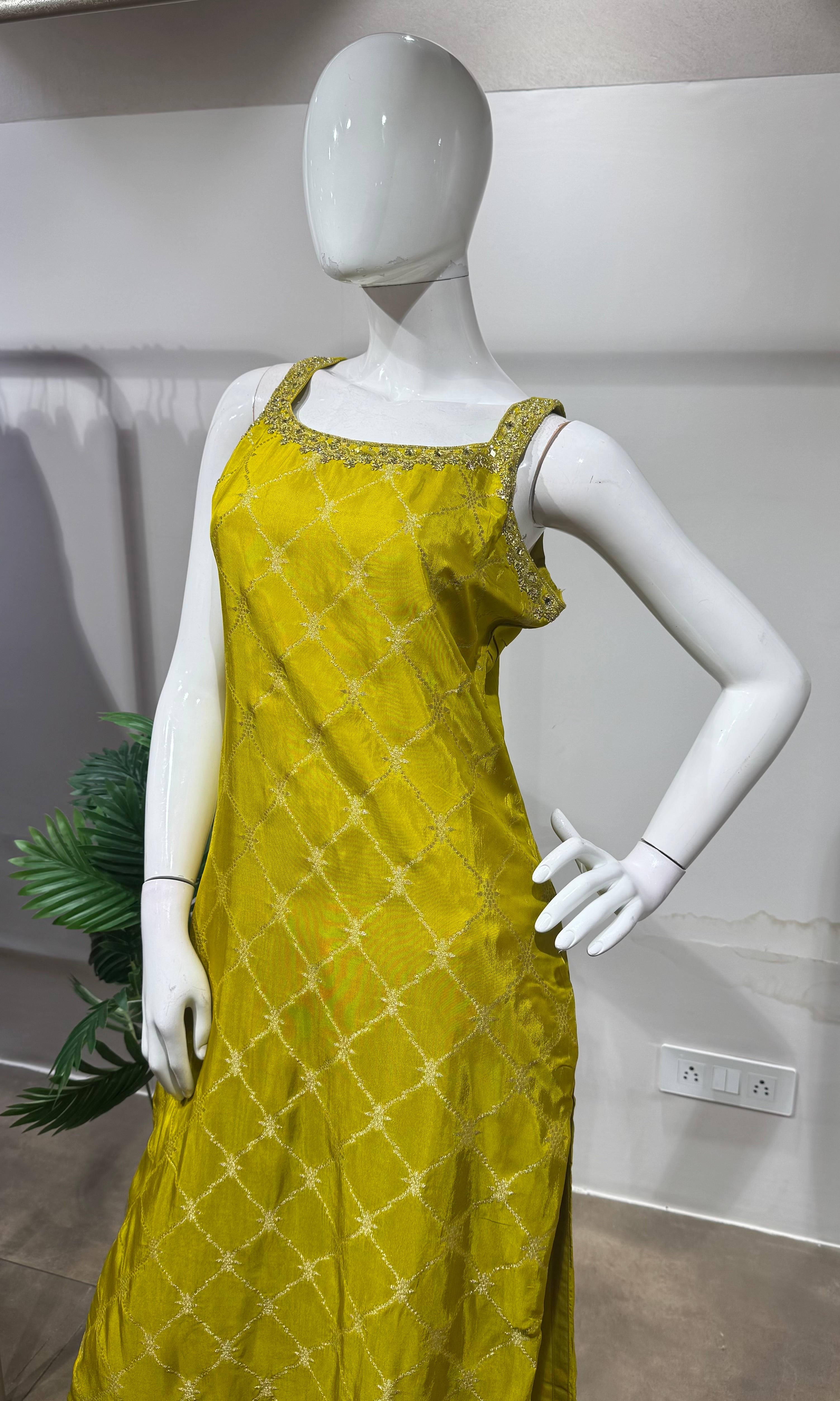 Lime Green silk straight kurta set