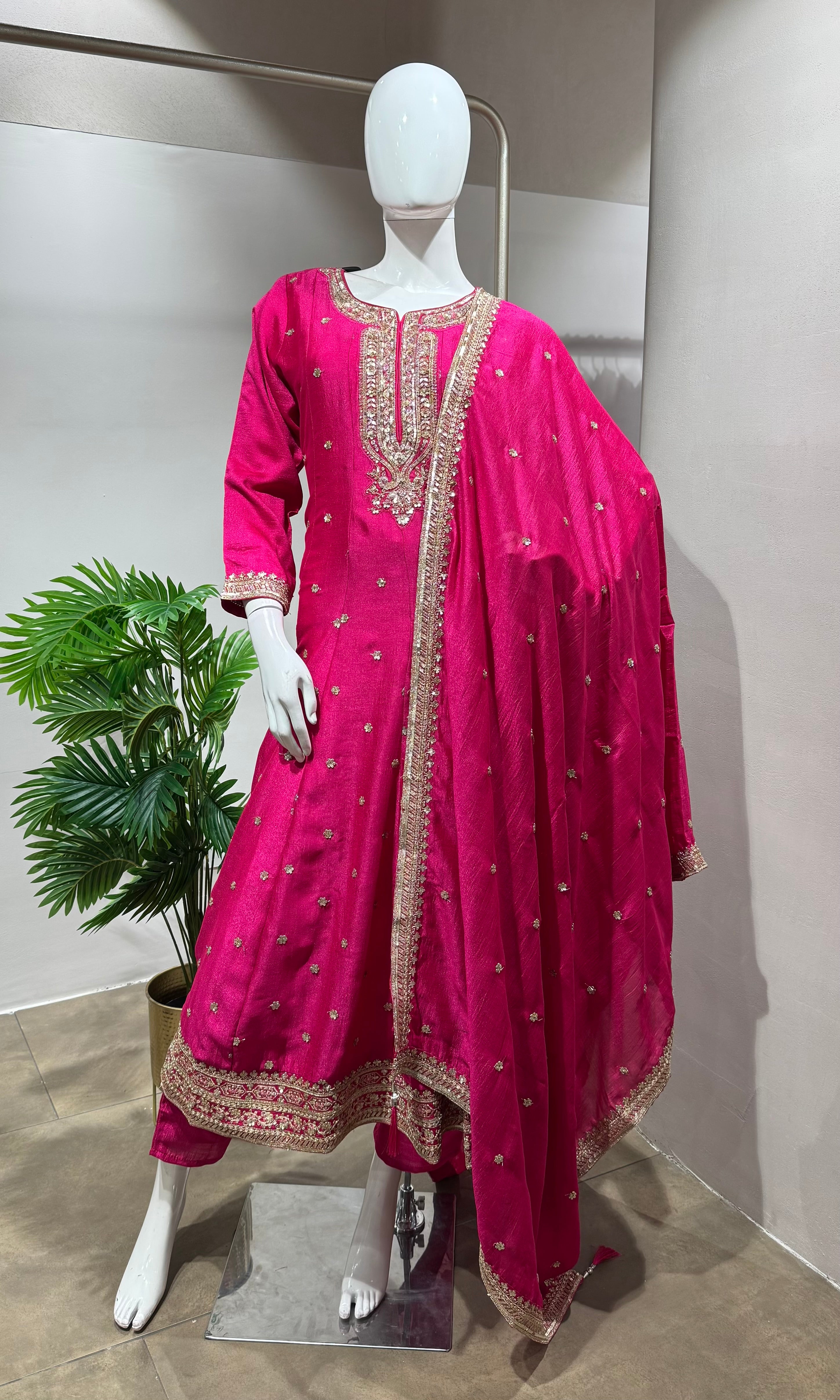 Pink Silk Embroidered Anarkali Set