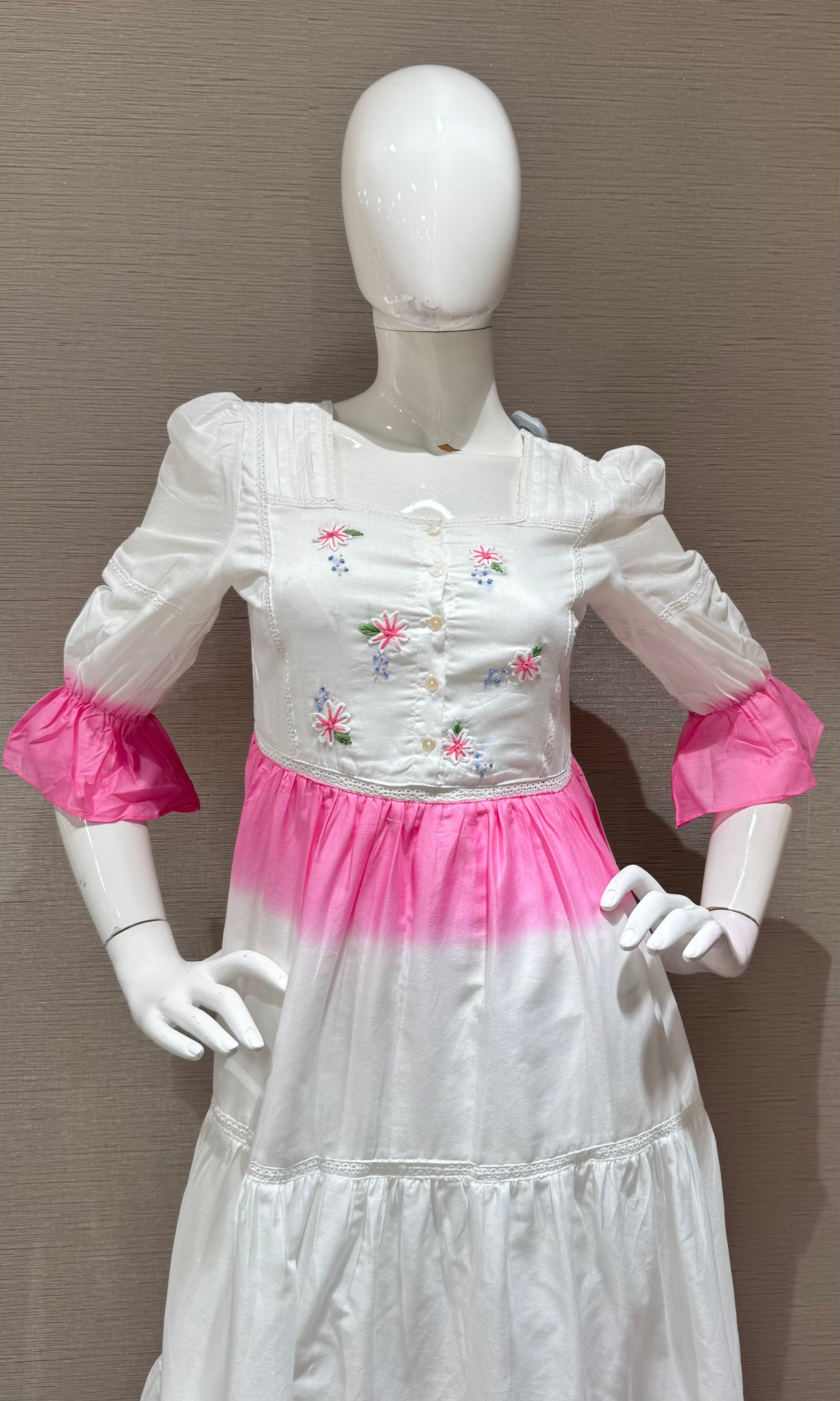 white and pink tie-dye cotton frock