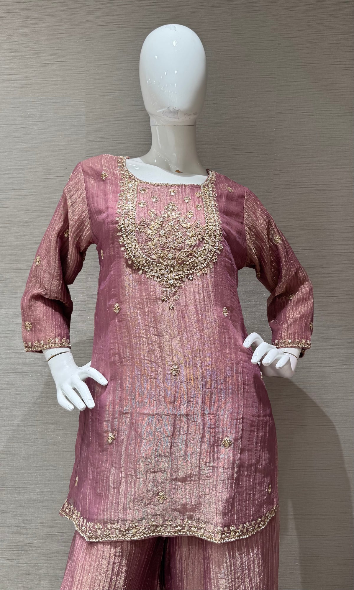 lilac Tissue Silk embroidered sharara set with dupatta