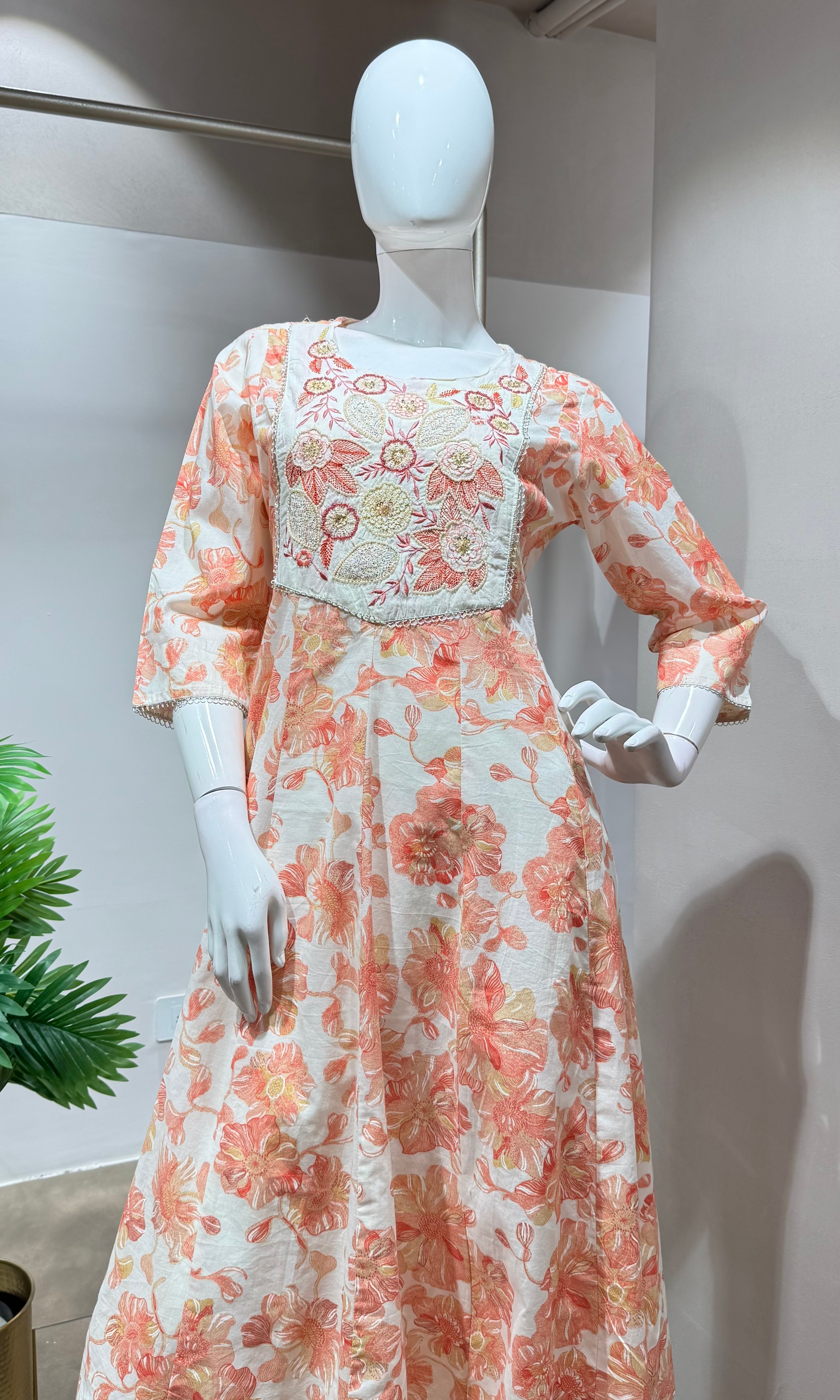 Pink spring summer floral anarakali