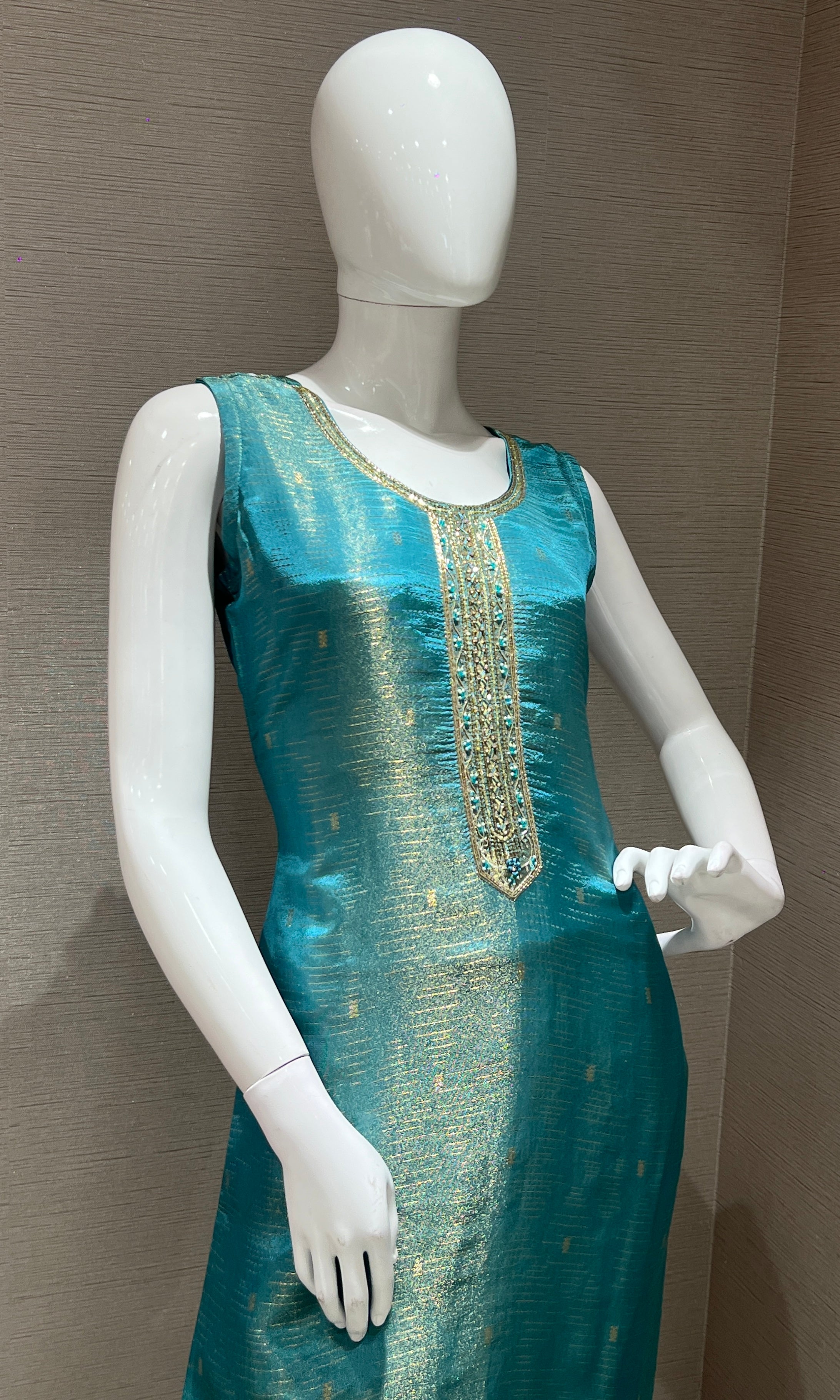 Teal green and gold kurta set