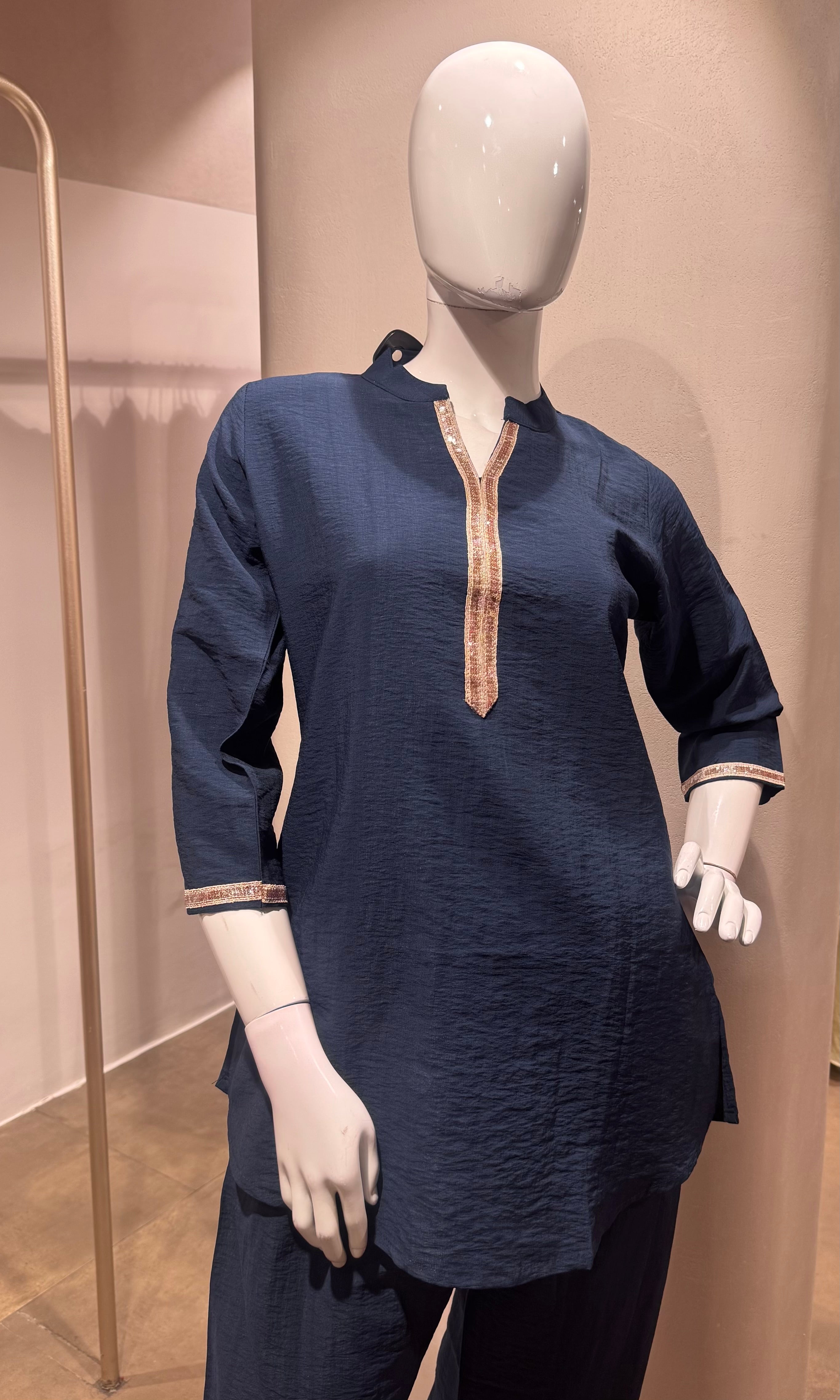 Blue golden neckline cord set
