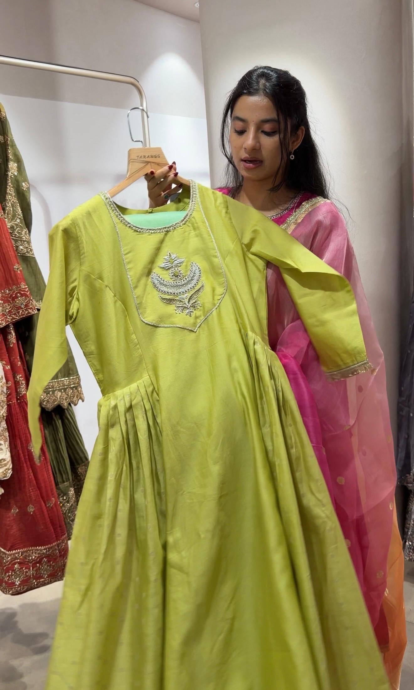 Green EMBROIDERED ANARAKALI SET