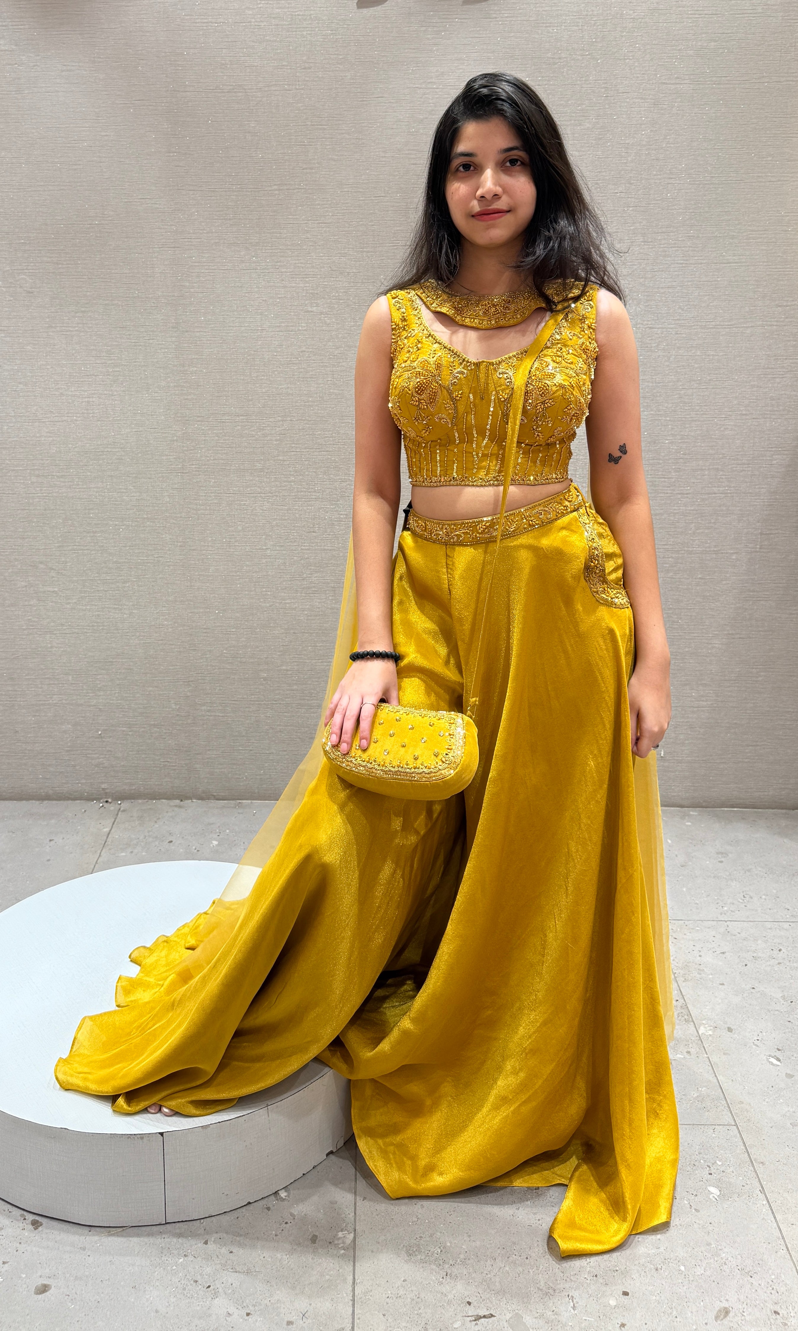 Mustard Yellow Sharara with Golden Glow BLOUSE