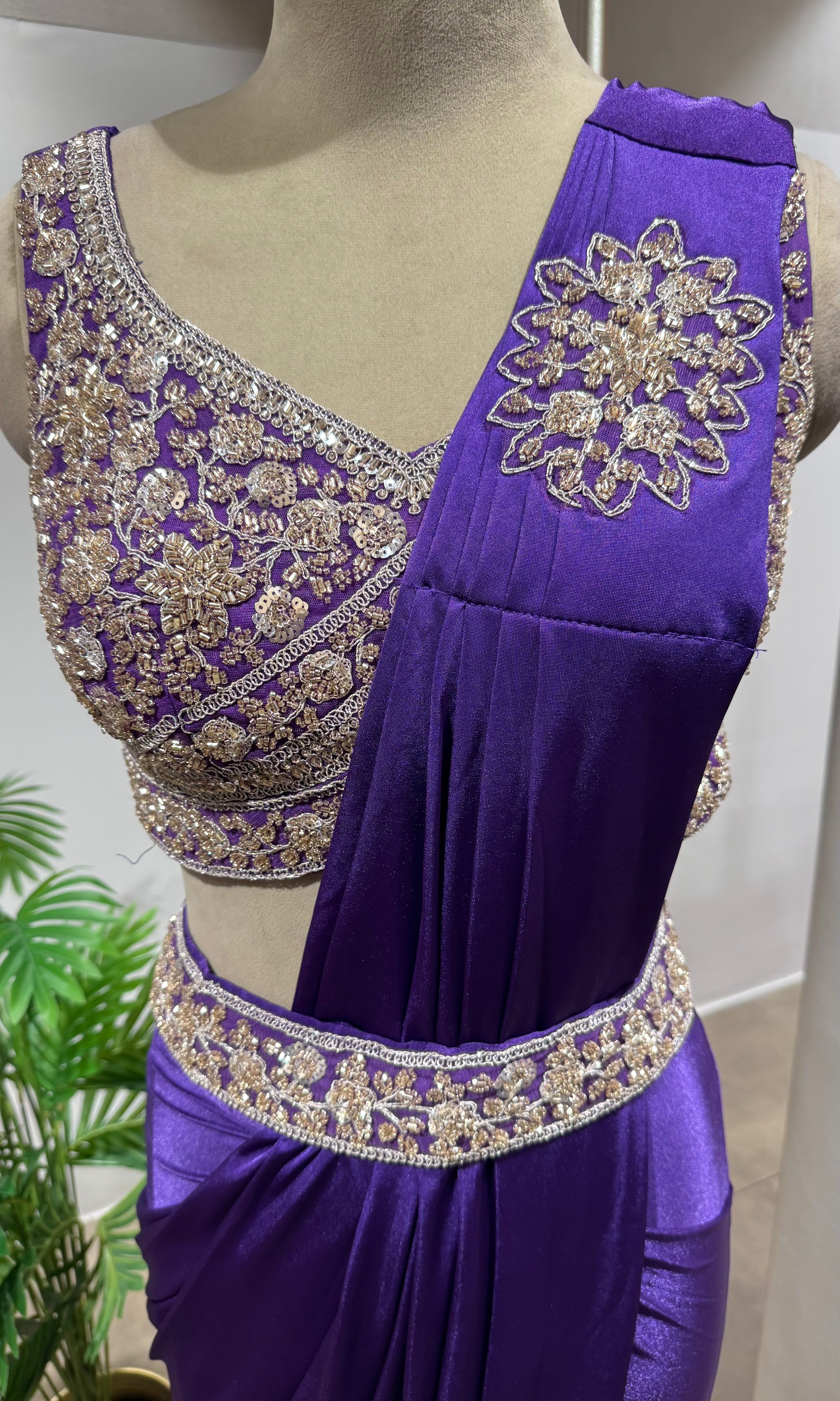 PURPLE DRAPE SAREE WITH BLOUSE & BELT