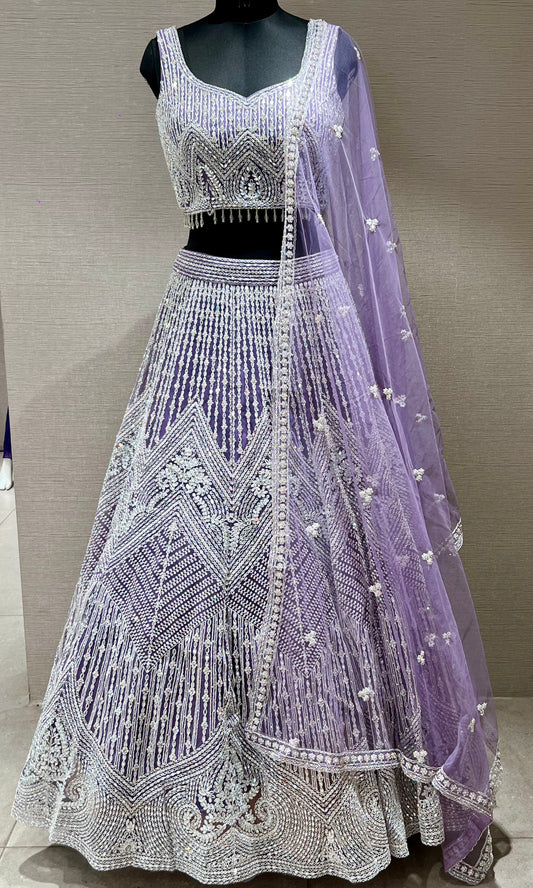 💜Purple  Lehanga mirror work with netted dupatta 😻