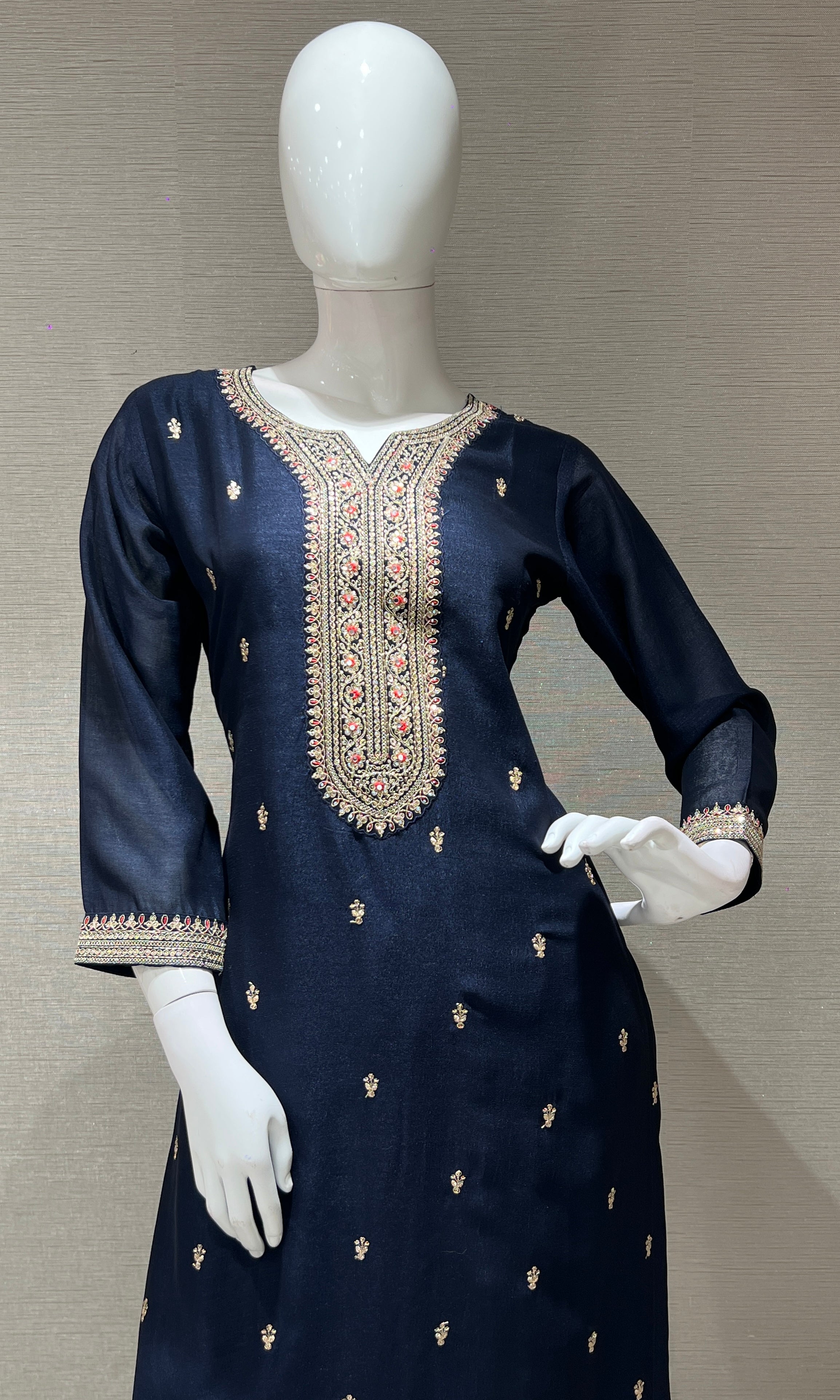Navy blue GOLD EMBROIDERY kurta set