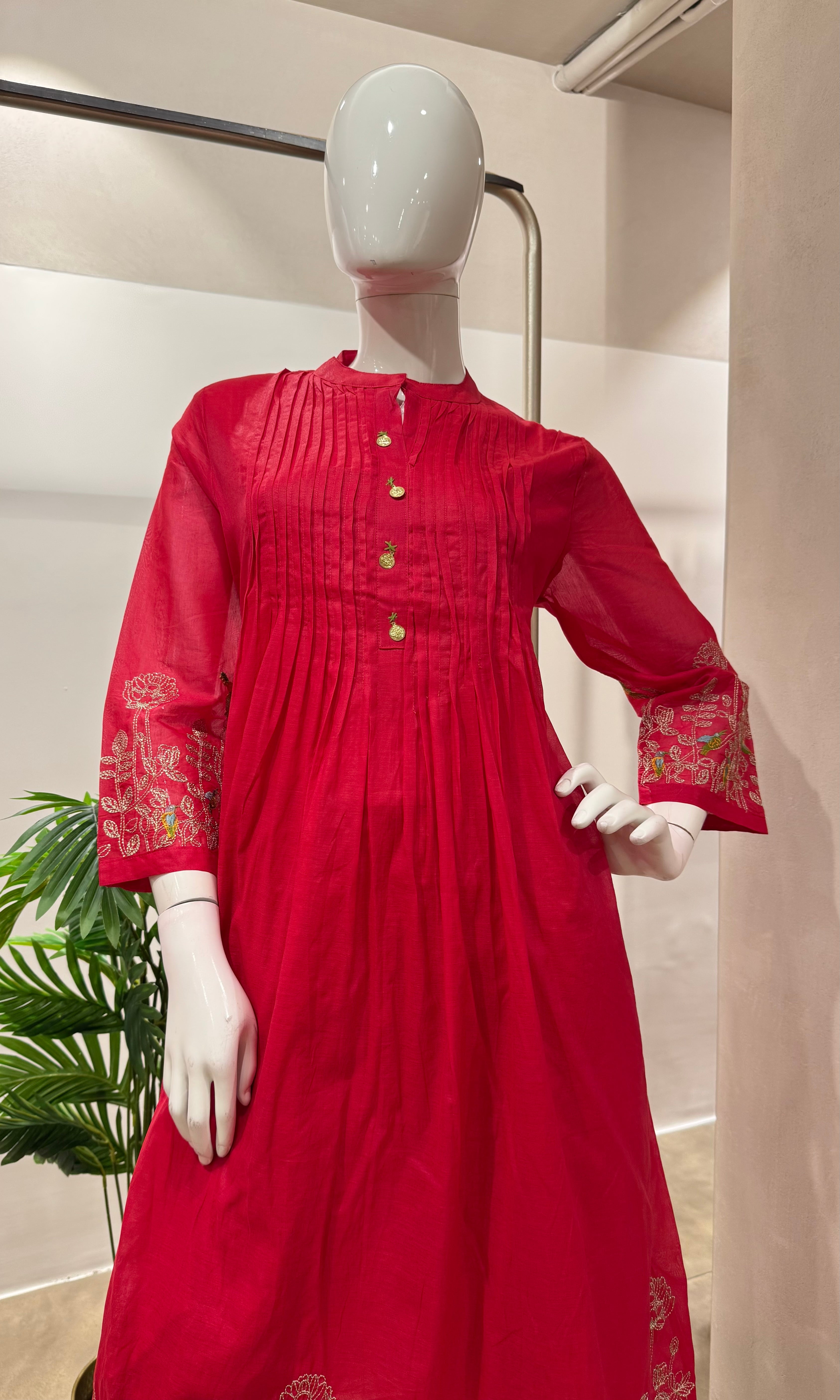 PINK FLORAL MUL CHANDERI KURTA SET