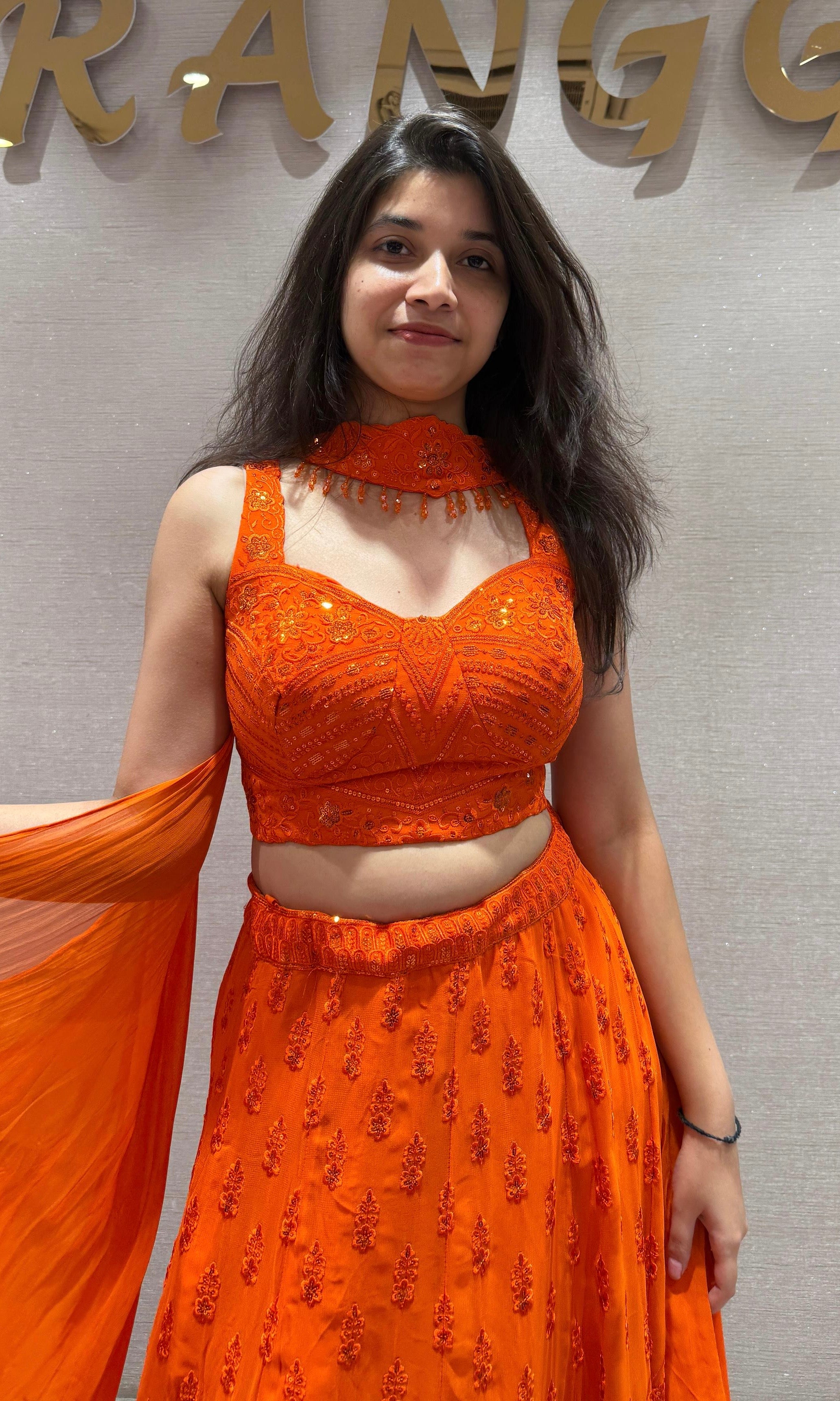 Tangerine Sparkle Sequin Lehenga
