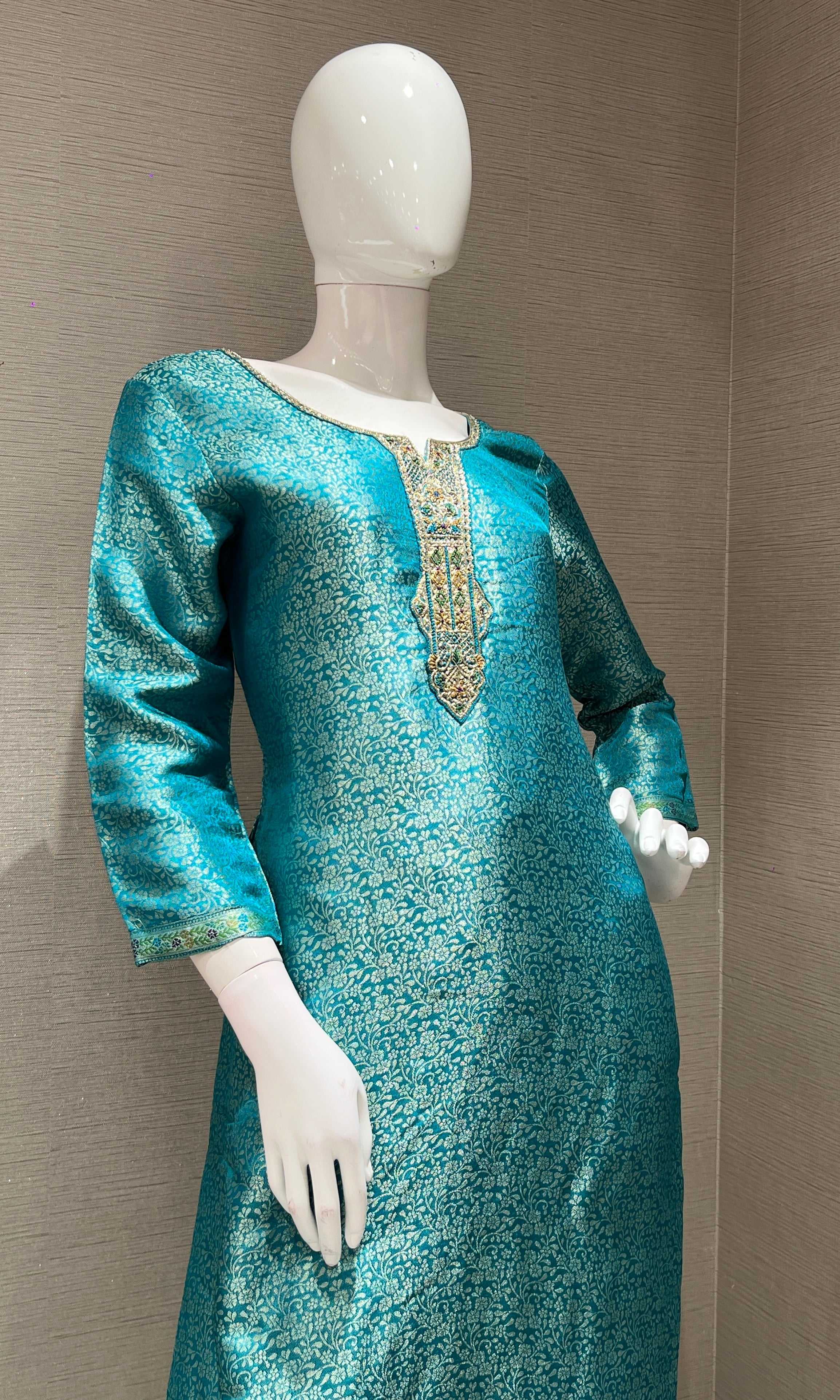 Rama blue ethnic print kurta set