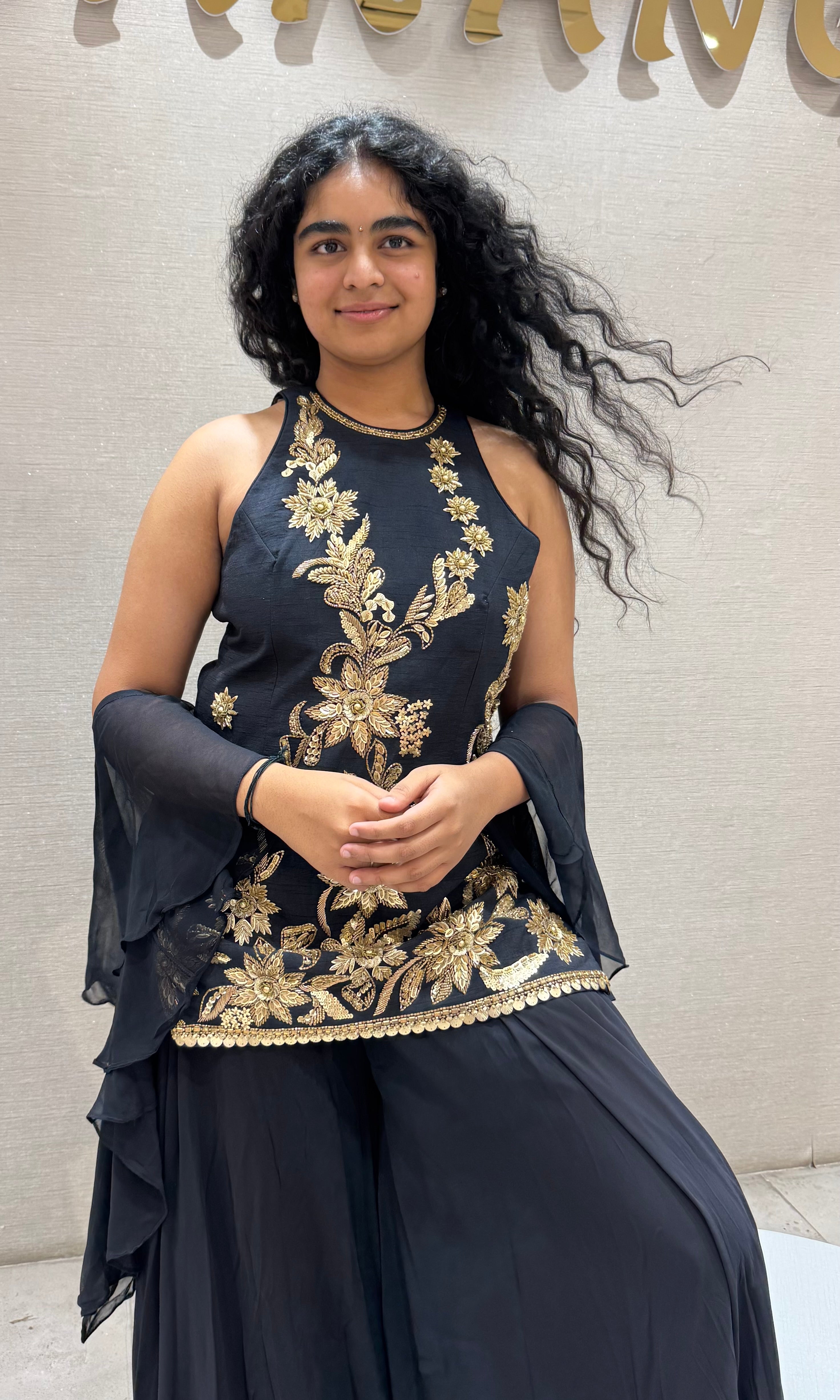 Royal Black floral printed Sharara set